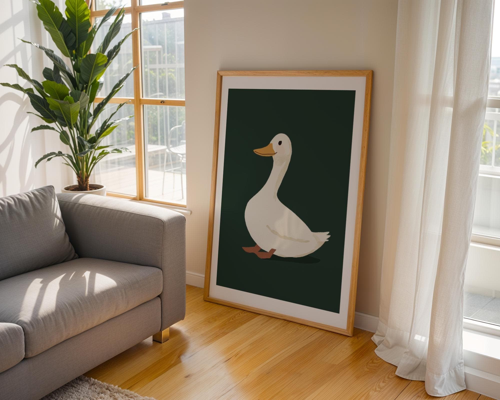 Silly Goose Wall Art, Cute Goose Poster, Dark Green Boy Nursery Decor, Farm Animal Printable, Kid's Room Illustration, Goose Children's Room - view 6
