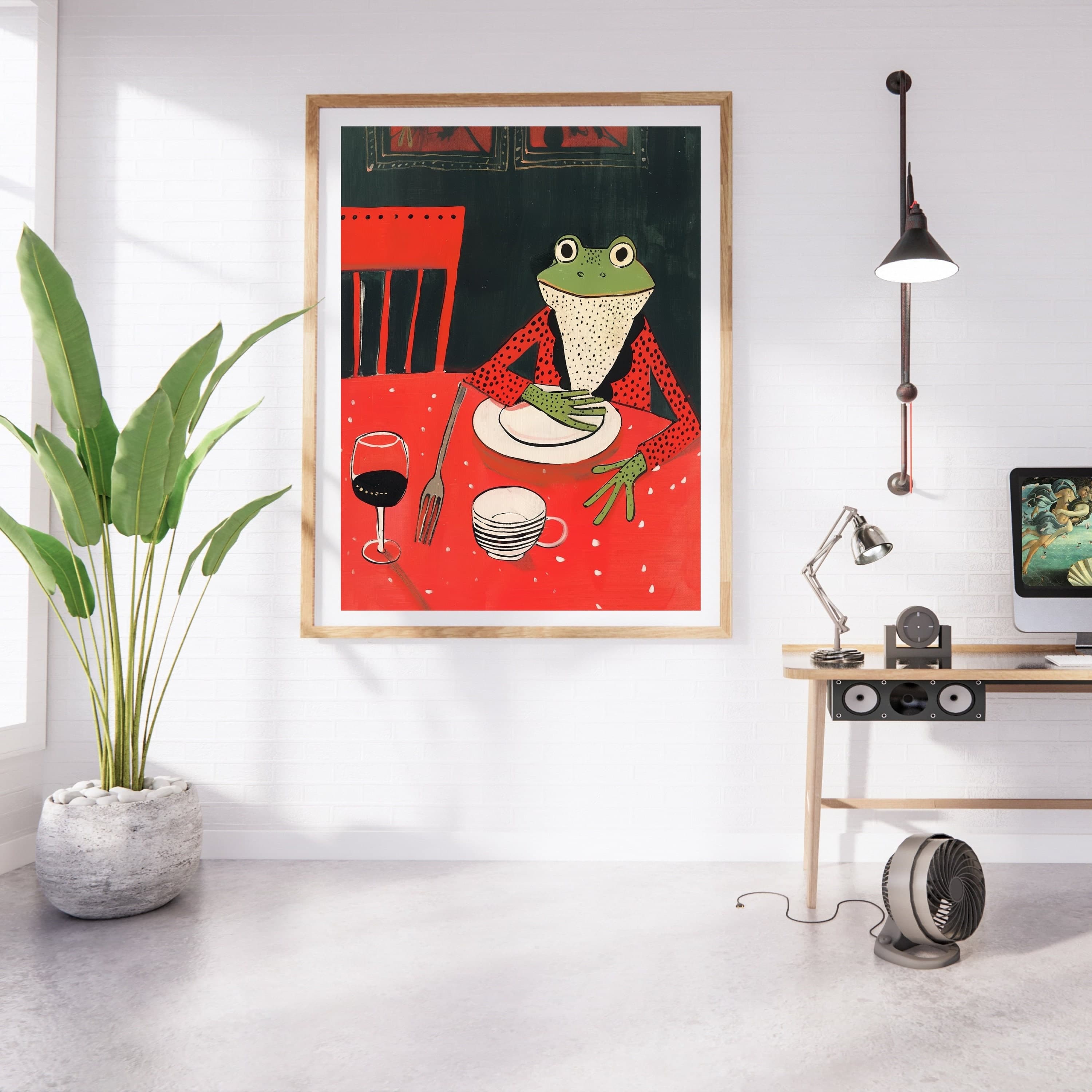 Frog at the Dinner Print, Frog Doing Things, Animal Lover Gift, Funny Frog Poster, Abstract Art, Minimalist Frog Art, Pet Lover Unique Gift - view 4
