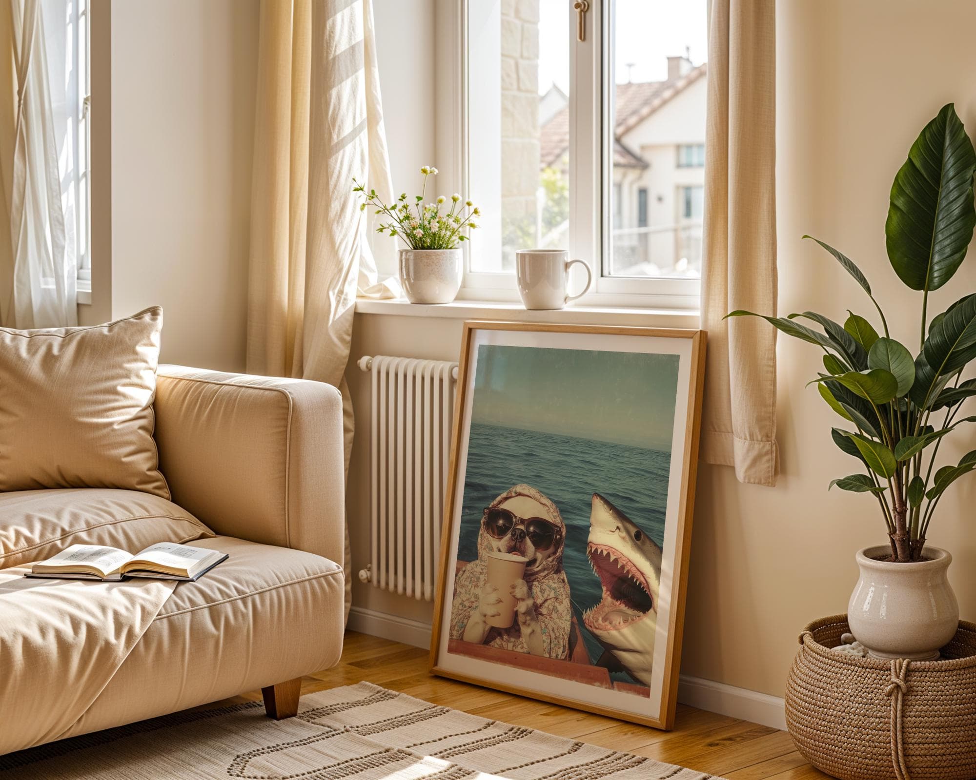 Funny Pug and Shark Wall Art, Funny Animal Art, Quirky Art Print, Quirky Pug Poster, Maximalist Pug Wall Art, Humorous Poster, Digital Art - view 6