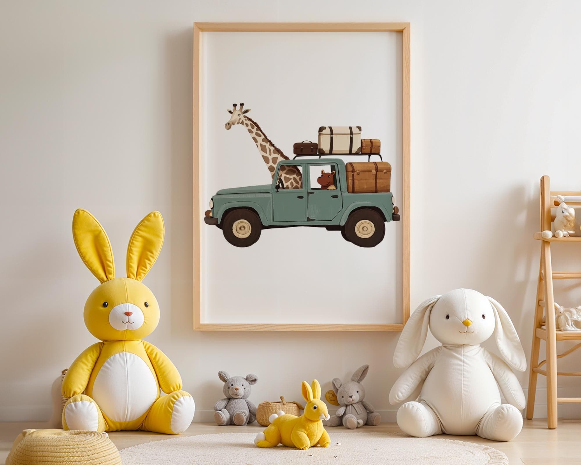 Whimsical Safari Animal Wall Art, Nurserywall Art, Farmhouse Safari Animal Art, Nursery Animal Travel Painting, Safari Animals Home Decor - view 6