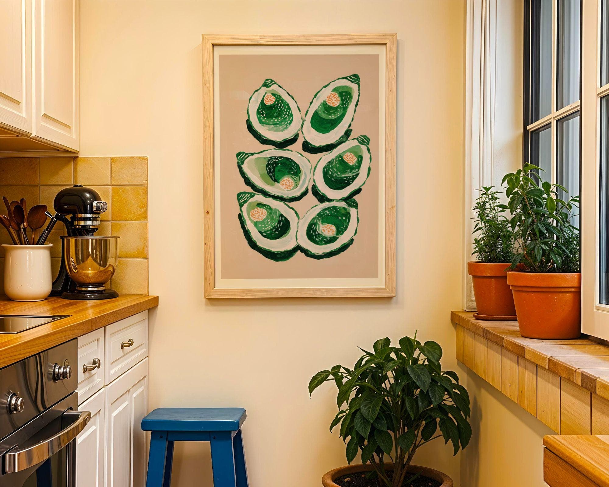 Original Oyster Wall Art | Emerald Green Acrylic Painting | Coastal Dining Room Decor | Kitchen Art Print | Seafood Art | | Food Lover Gift - view 7