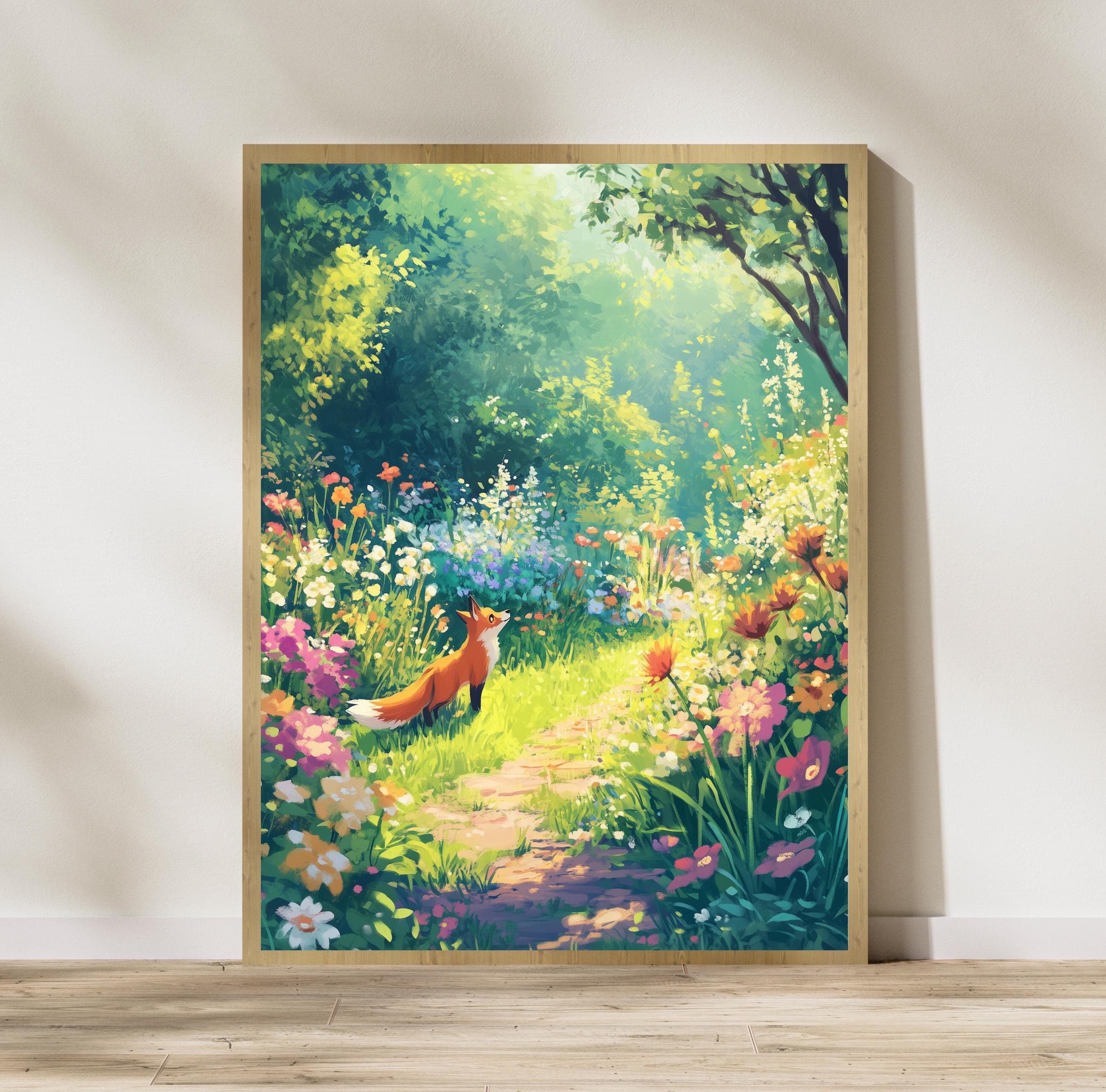 Cute Fox in a Colorful Meadow - Nature Art, Whimsical Fox in a Vibrant Flower Field, Whimsical Nature Print, Fox Wall Print, Fox Posters