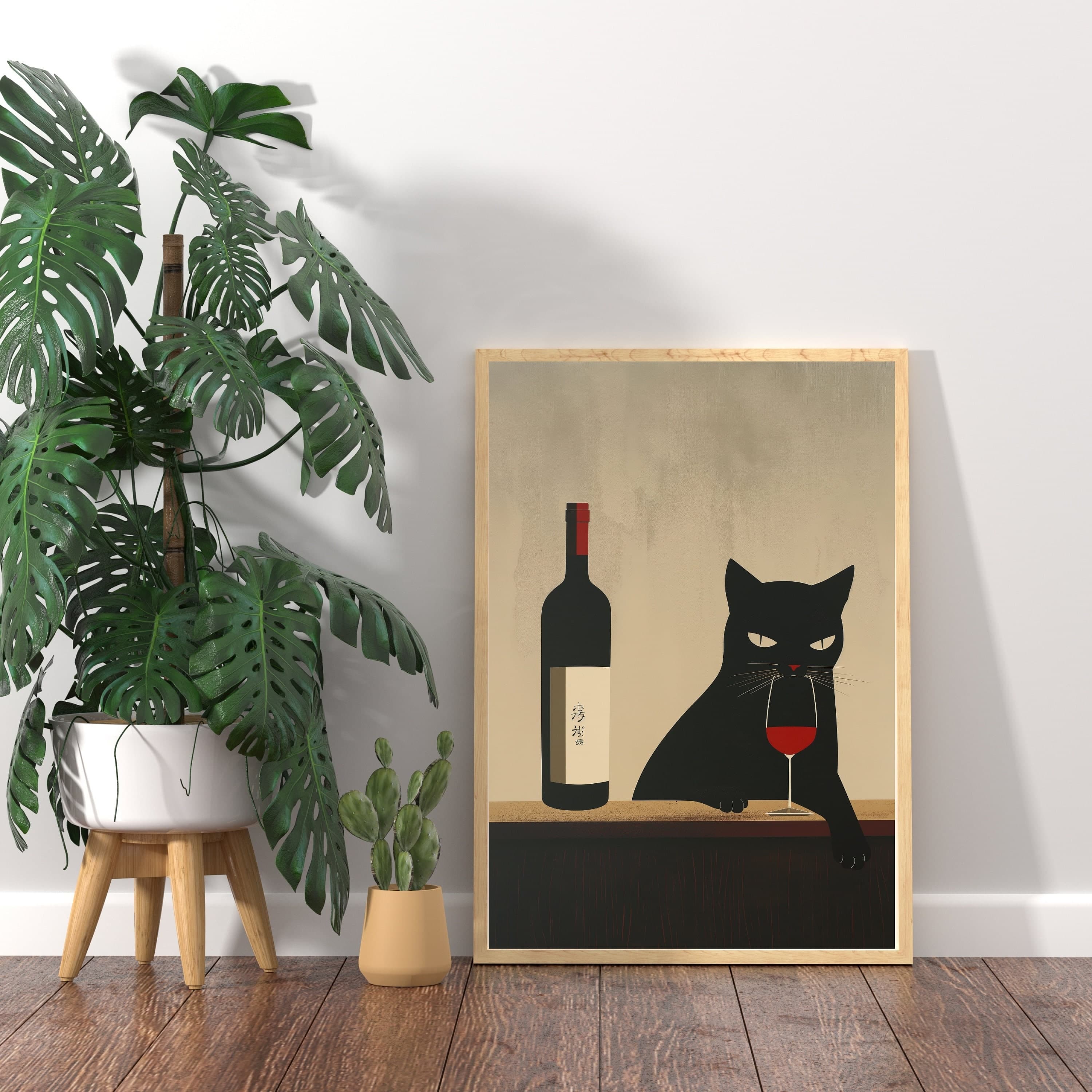 Black Cat Wine Poster, Cat Drinking Wine Art Print, Wine Cat Art Prints, International Cat Day, Cat with Red Wine, Wine Cat illustration - view 3