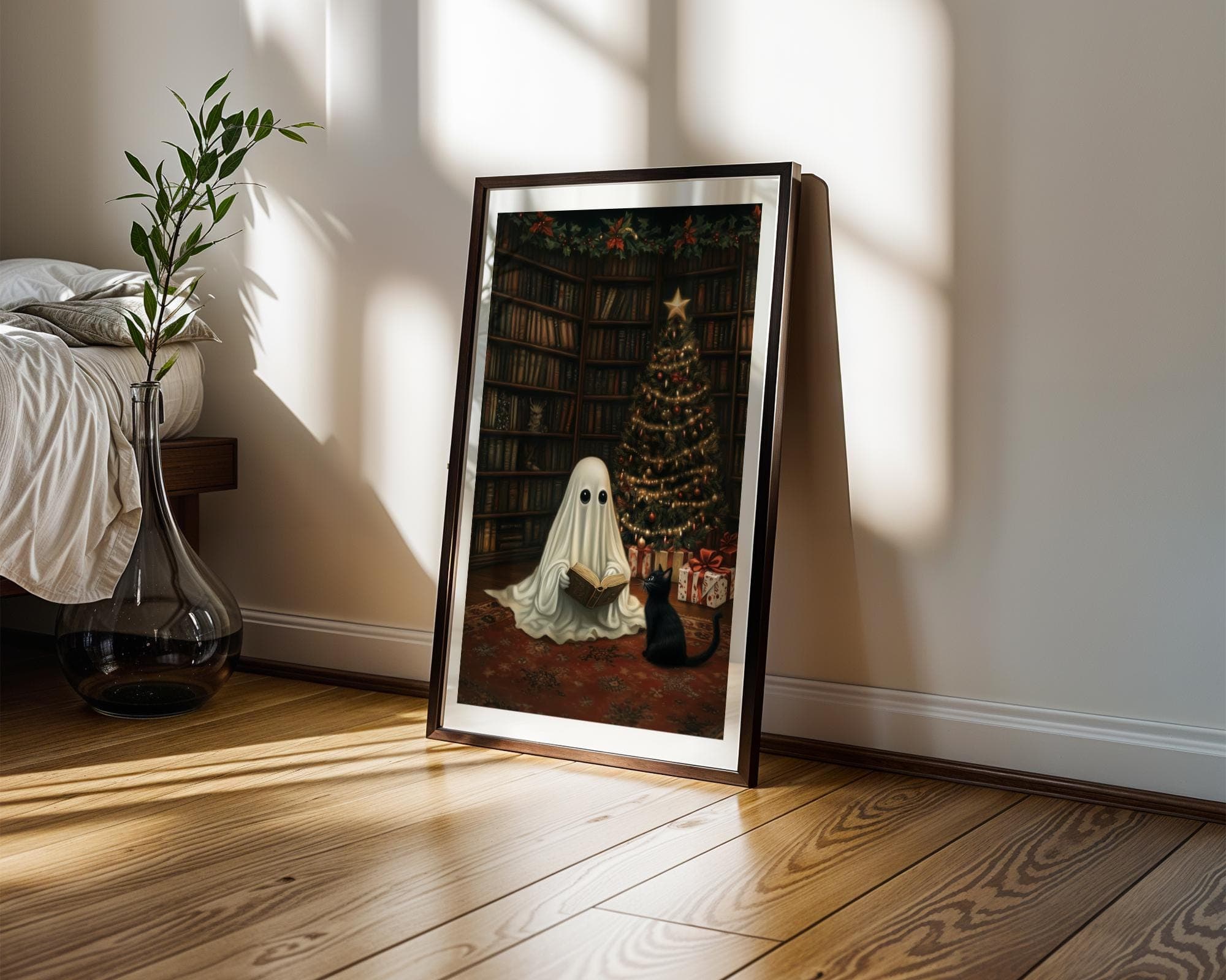 Ghost and Black Cat Wall Art, Vintage Halloween Wall Art, Spooky Christmas Decor, Whimsical Holiday Wall Art, Haunted Christmas Decor - view 6