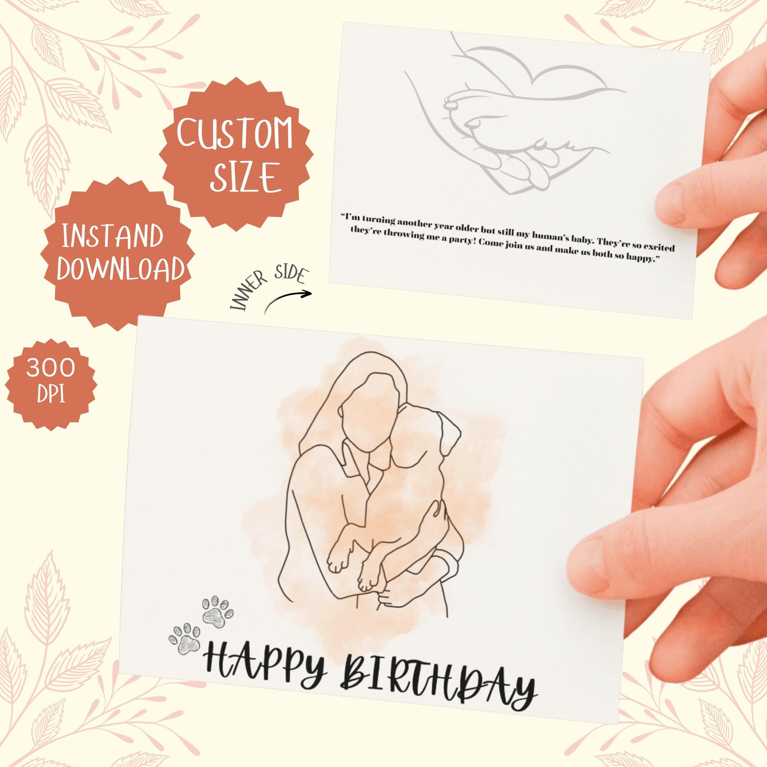Custom Minimalist Birthday Card, Personalized Happy Birthday Card, Custom Line Art Bhirtday Card, Faceless Portrait Card, line art greeting