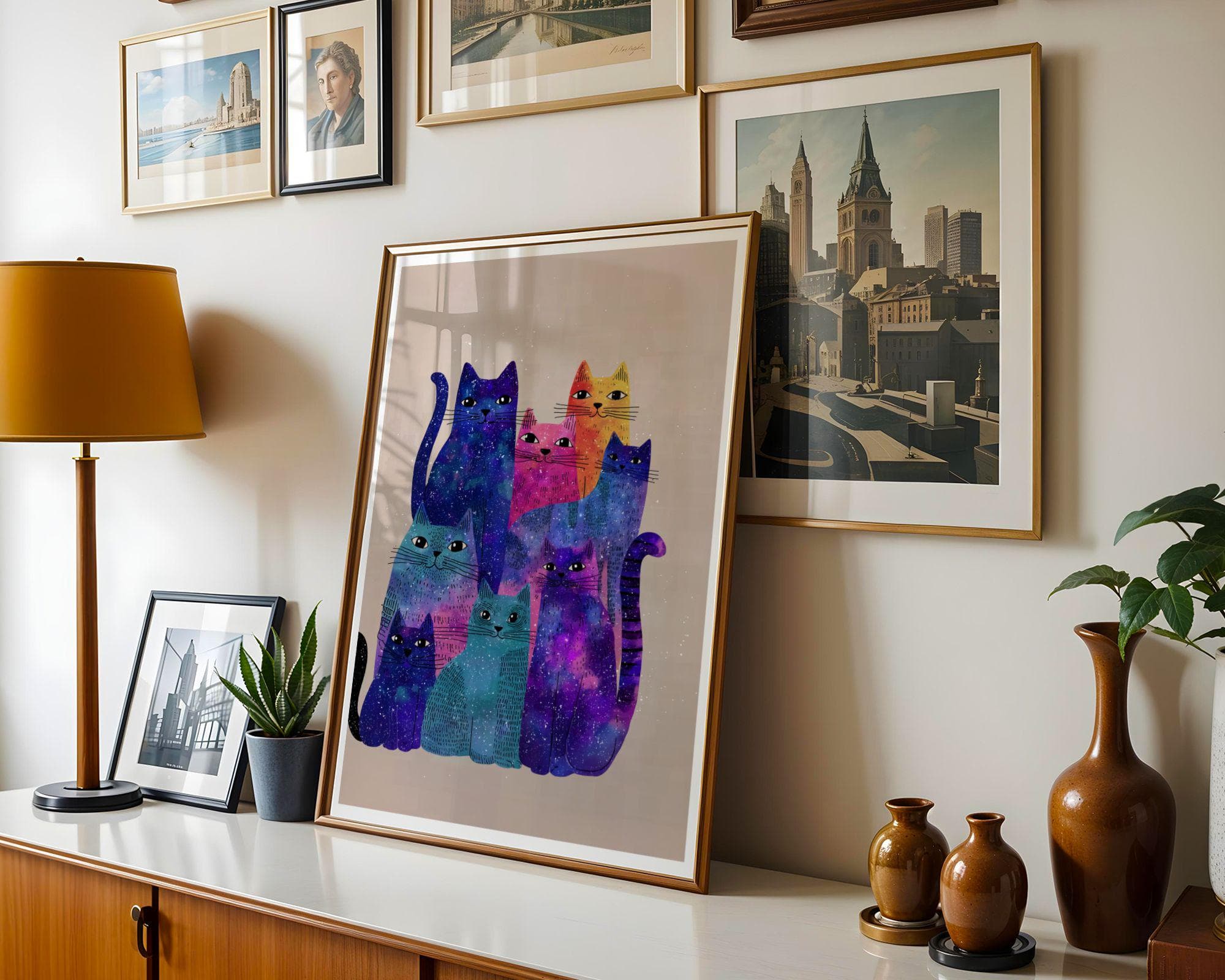 Abstract Galaxy Cats Art Print, Whimsical Animal Poster (Digital Download) - view 6