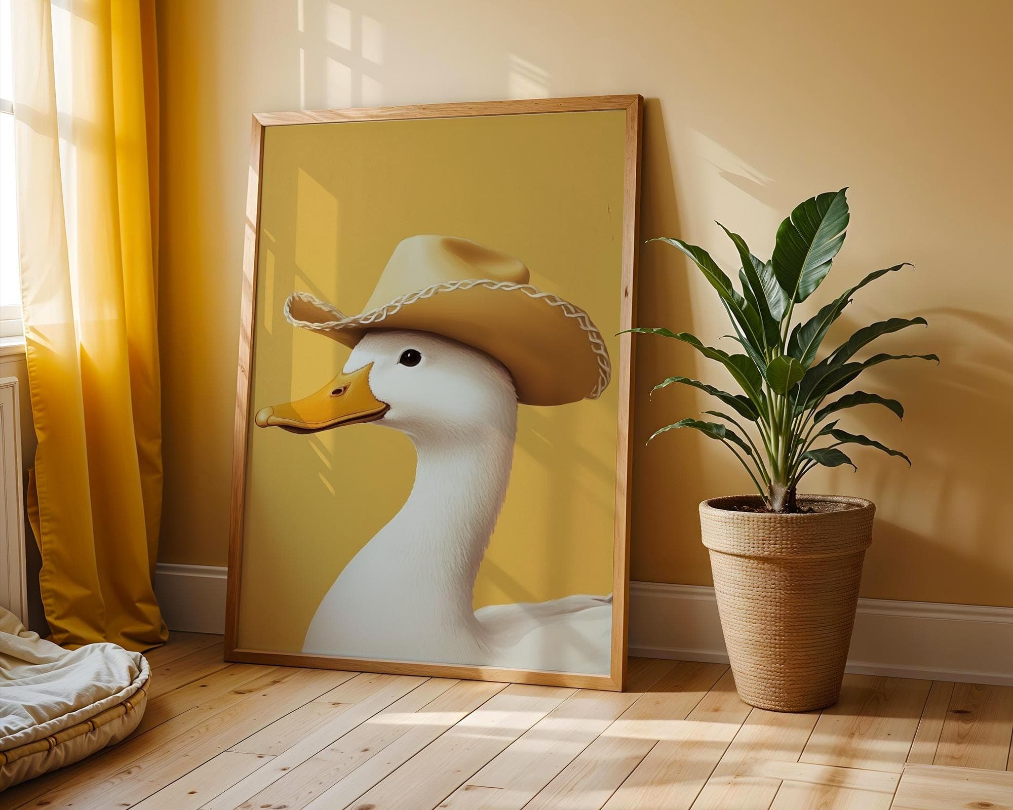 Silly Cowboy Goose Print, Yellow Western Nursery Printable Art, Neutral Southeastern Boy Room Animal Wall art, Cowboy hat, Digital Download - view 2