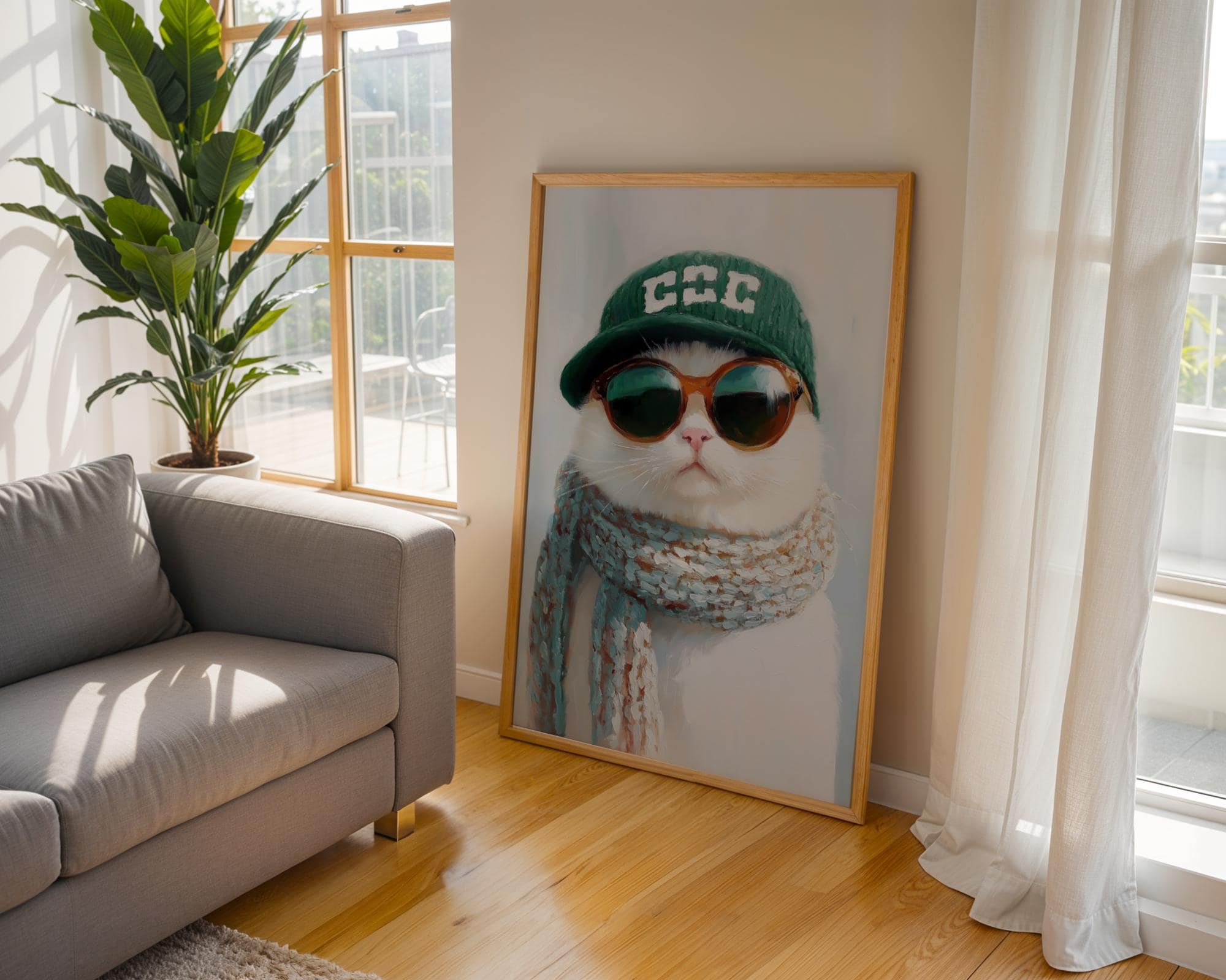 Trendy White Cat Wall Art, Hipster Cat Wall Art, Quirky White Cat Poster, Matisse White Cat Painting, Quirky Cat Decor, Cool Cat Wall Art - view 4