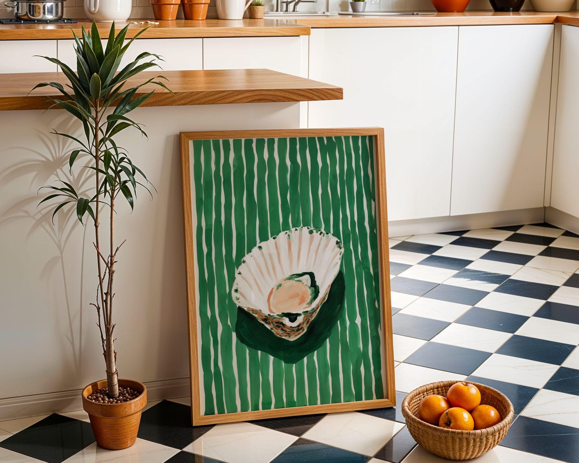 Green Striped Shell Printable | Dopamine Decor Coastal Art | Eclectic Wall Print Instant Download - view 3