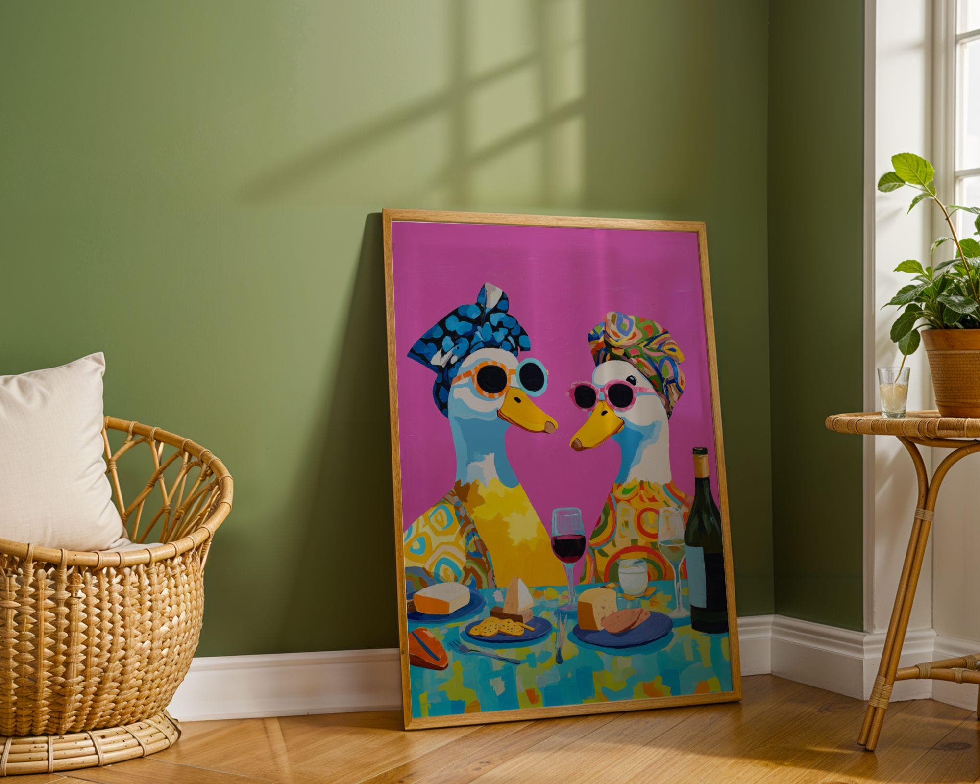 Funny Duck Couple Kitchen Wall Art, Colorful Duck Wine Wall Art, Funny Animal Kitchen Wall Art, Duck Wine Lovers Wall Decor, Quirky Kitchen - view 3