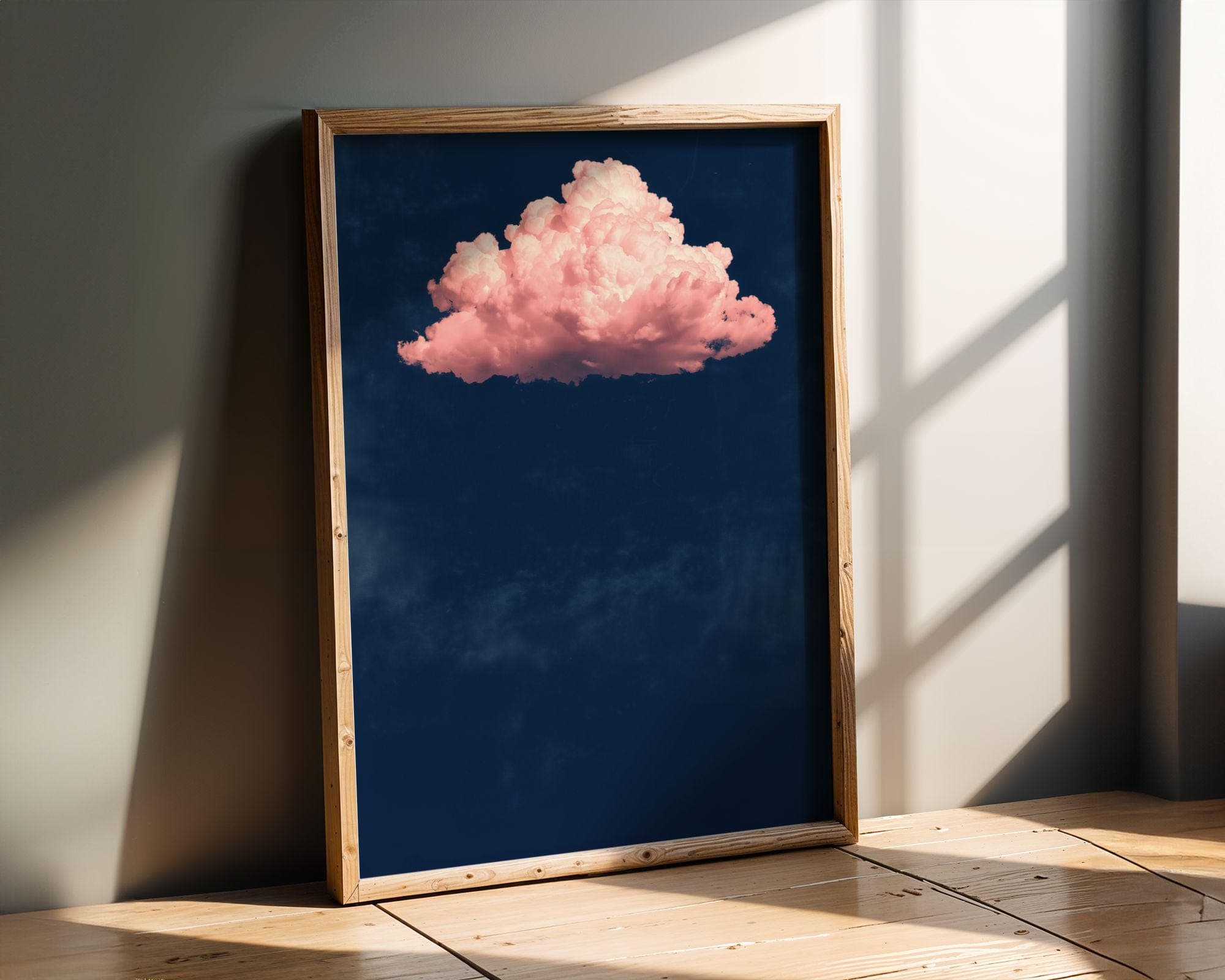 Pink Cloud on Navy, Minimal Wall Art Print, Pastel Cloud Aesthetic, Pink Cloud Wall Art, Minimalist Wall Art, Maximalist Art, Digitalprints - view 3