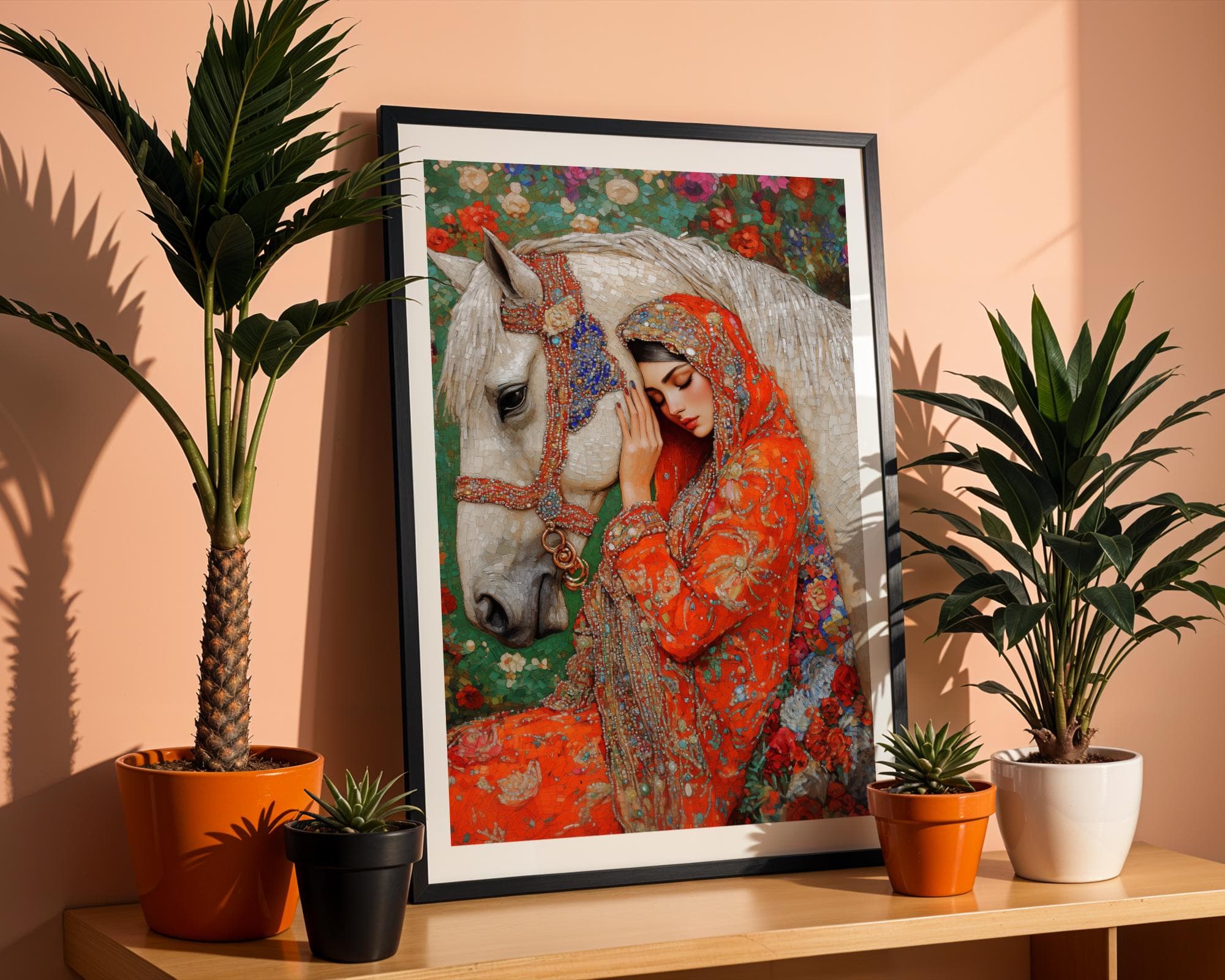 Colorful Mosaic Horse and Woman Art, Mosaic Style Wall Art, Romantic Mosaic Art, Bohemian Wall Decor, Digital Mosaic Print, Mosaic Art - view 7