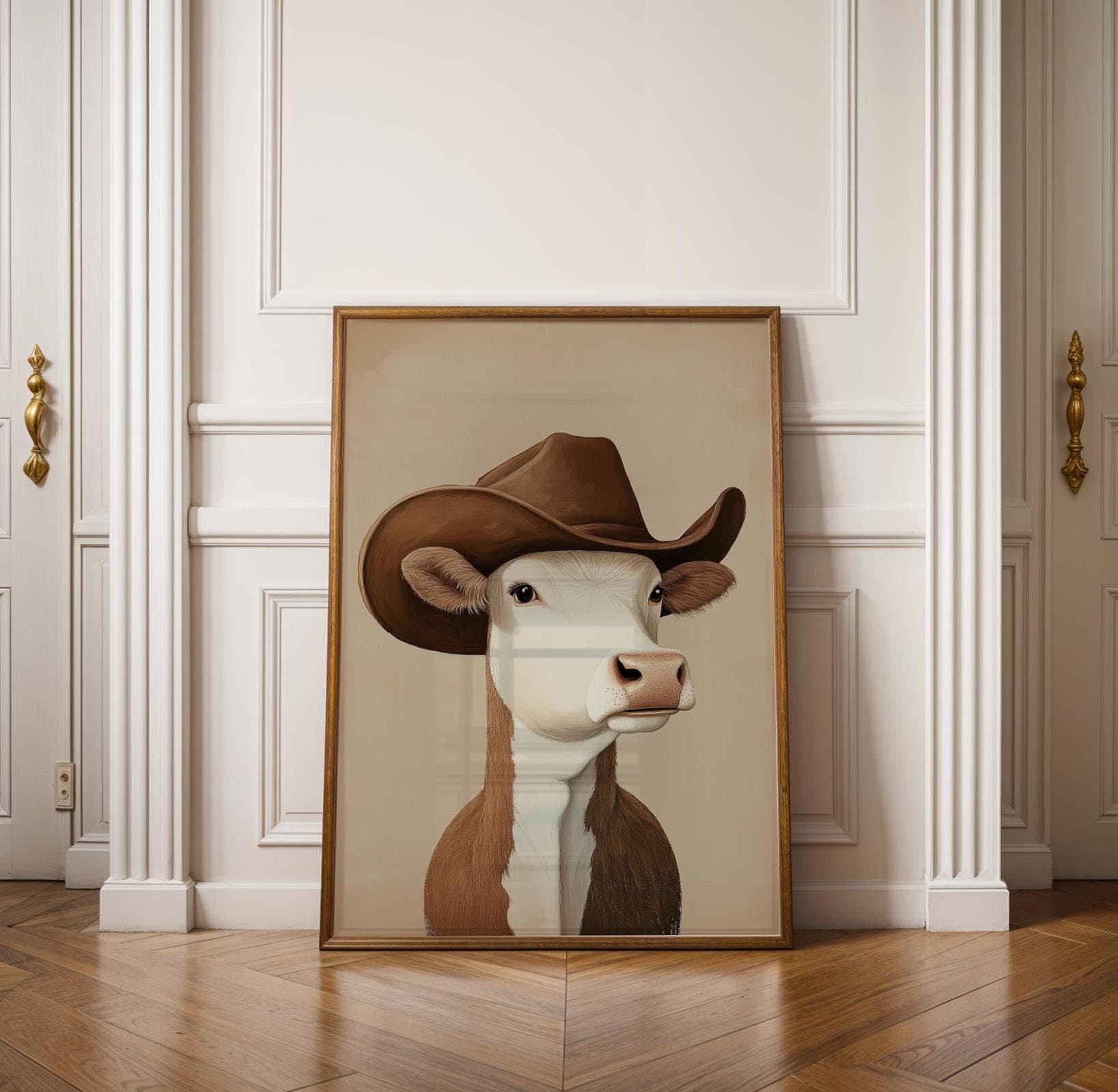 Silly Cowboy Cow Print, Brown Western Nursery Printable Art, Vintage Western Poster, Funny Cowboy Cow Poster, Rustic Cattle Ranch Decor
