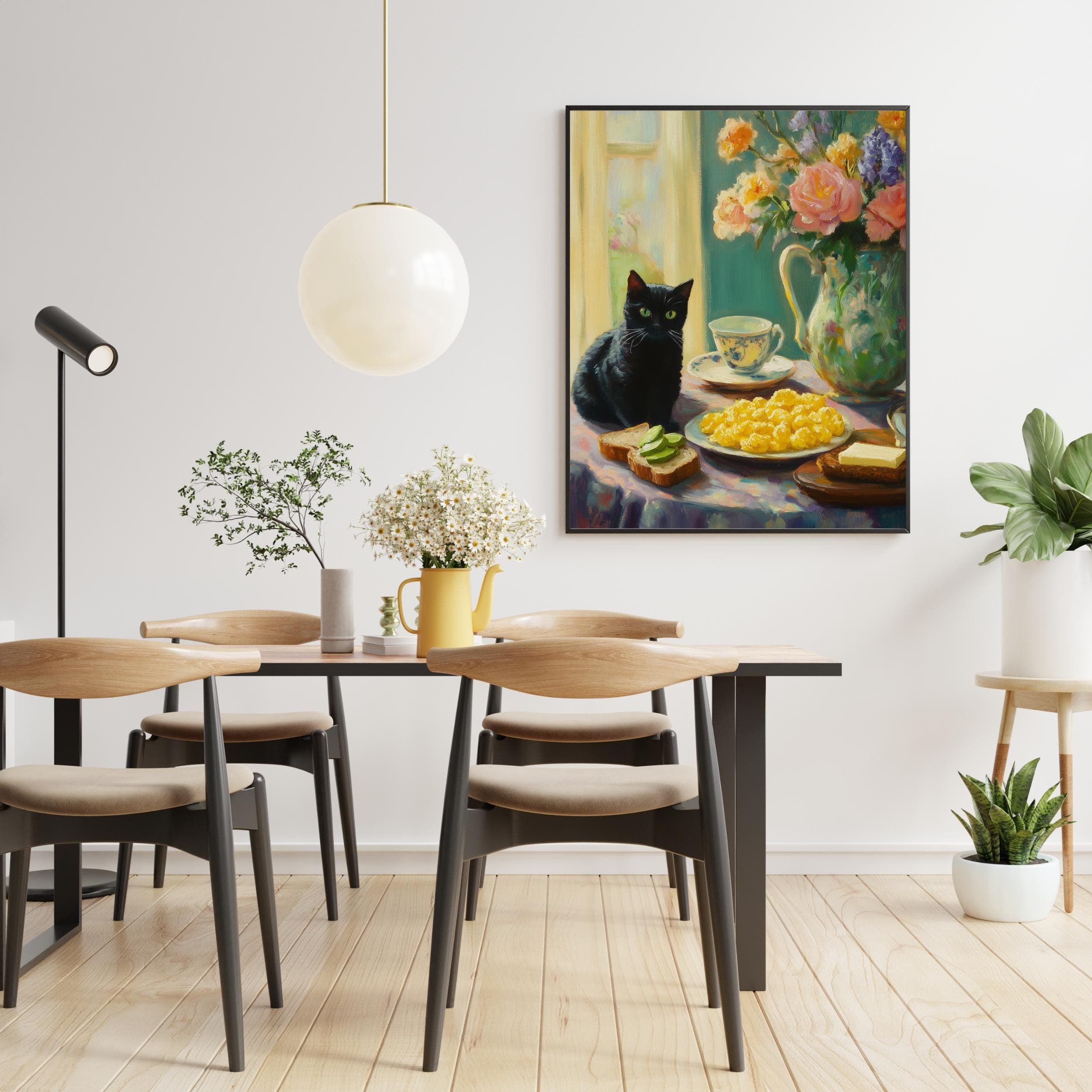 Vintage Kitchen Art, Black Cat Oil Painting, Maximalist Kitchen Decor, Quirky Black Cat Art, Digital Printable Arts, Kitchen Black Cat Decor - view 3