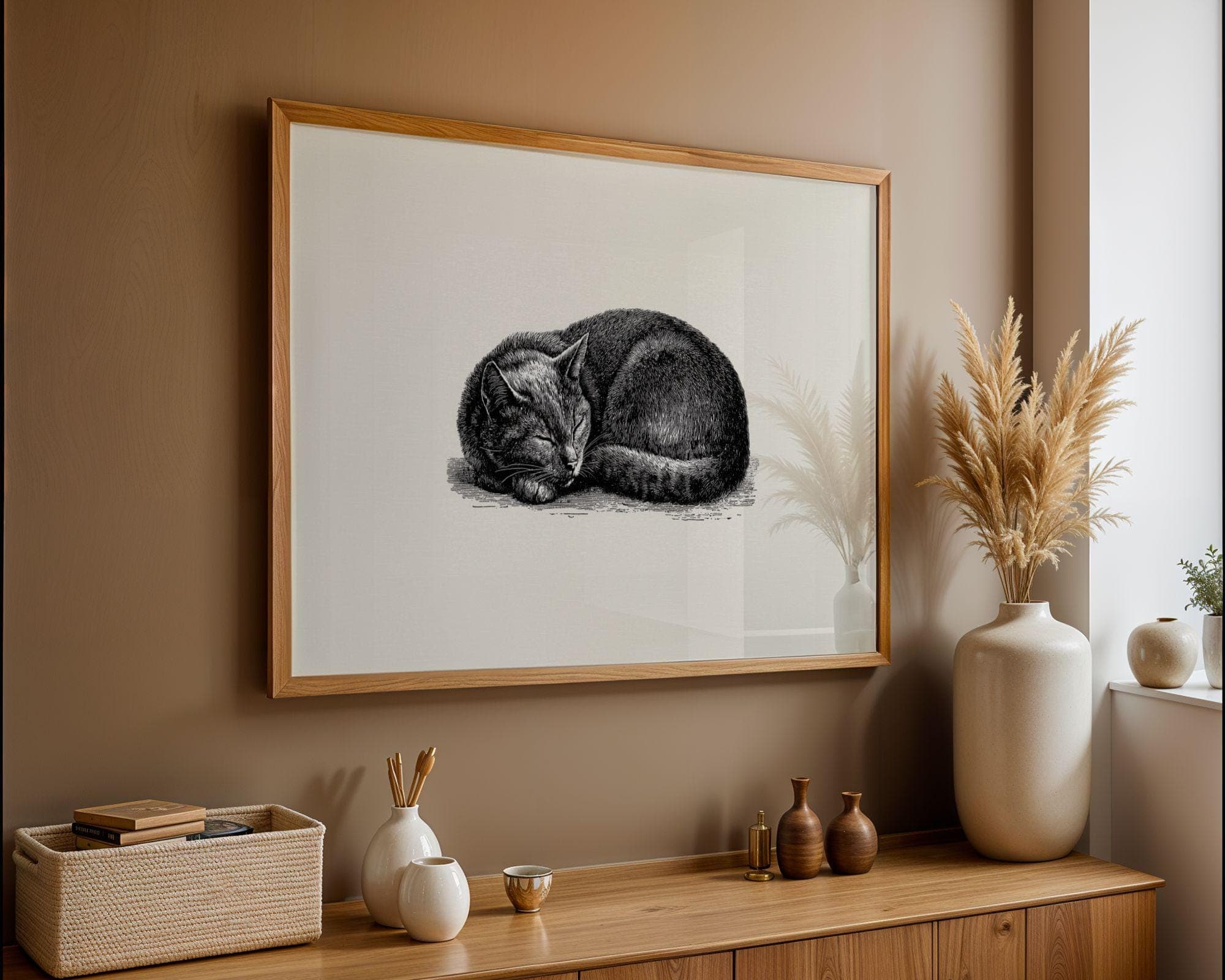 Sleeping Cat Print, Ink Animal Wall Art, Pet Portrait Scribble Cat Minimalist Line Art, Playful Cat Digital Download, Cat Lovers Gift - view 7