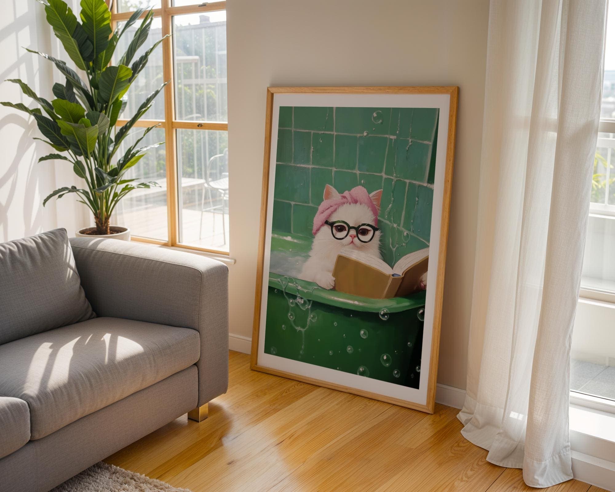 Funny Cat in Bathtub, Funny Bathroom Decor, Printable, Aesthetic Animal Wall Print, Dopamine Wall Decor, Preppy Cat Decor, Charming Cat - view 7