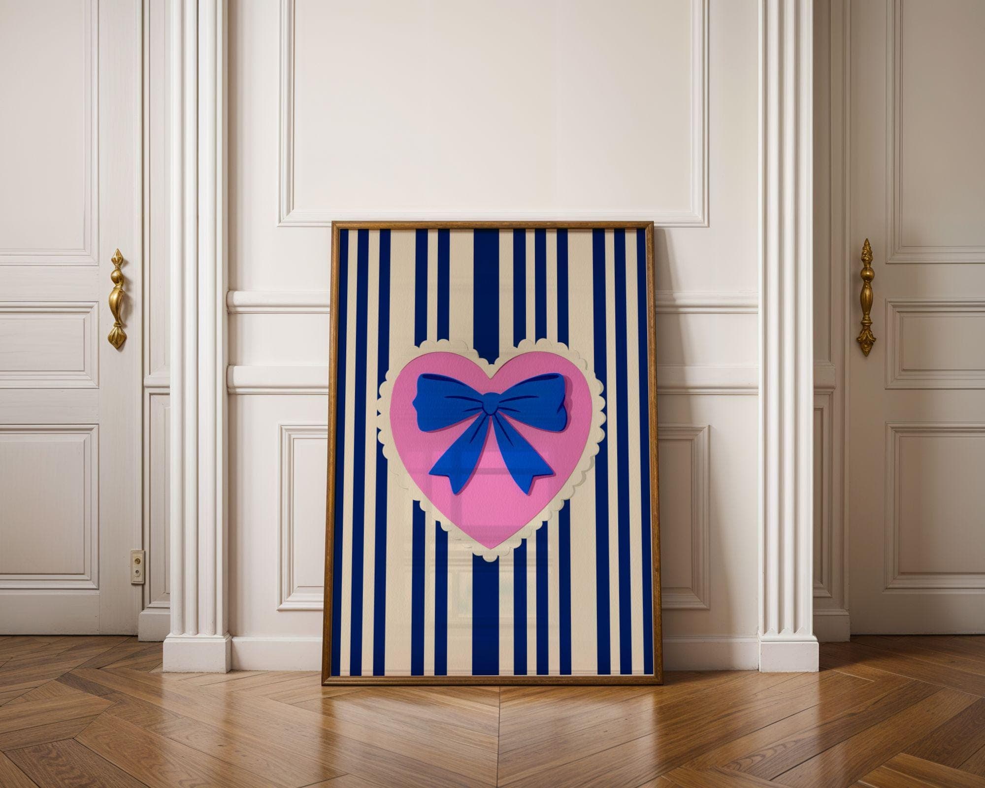 Preppy Bow Wall Art, Coquette Room Decor, Girly Aesthetic Poster, Feminine Retro Art, Pastel Pink Heart, Cute Retro Art, Cute Preppy Print