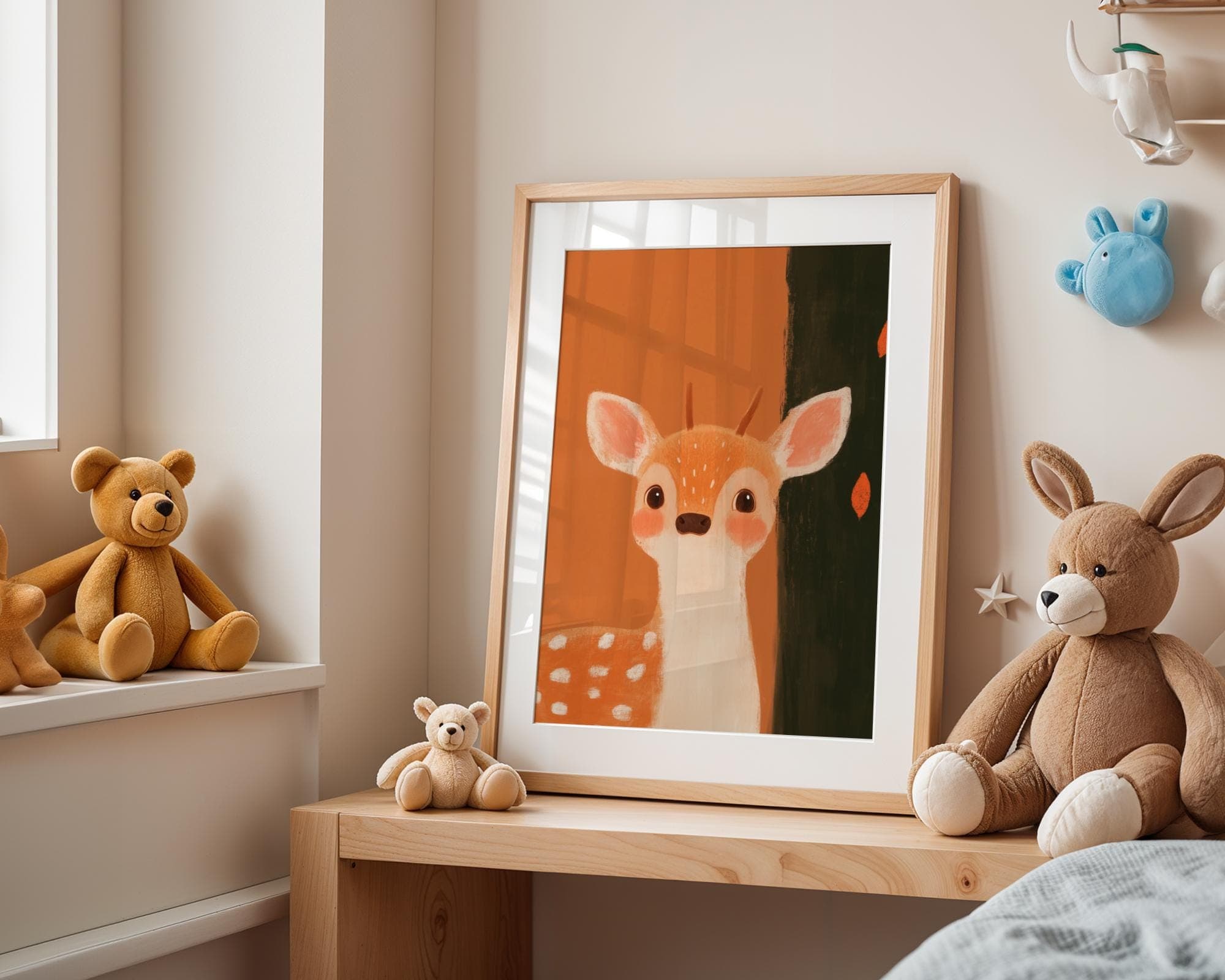 Baby Deer Wall Art, Cute Woodland Nursery Decor, Whimsical Nursery Decor, Deer Wall Decor for Kids, Woodland Nursery Decor, Orange Painting - view 2