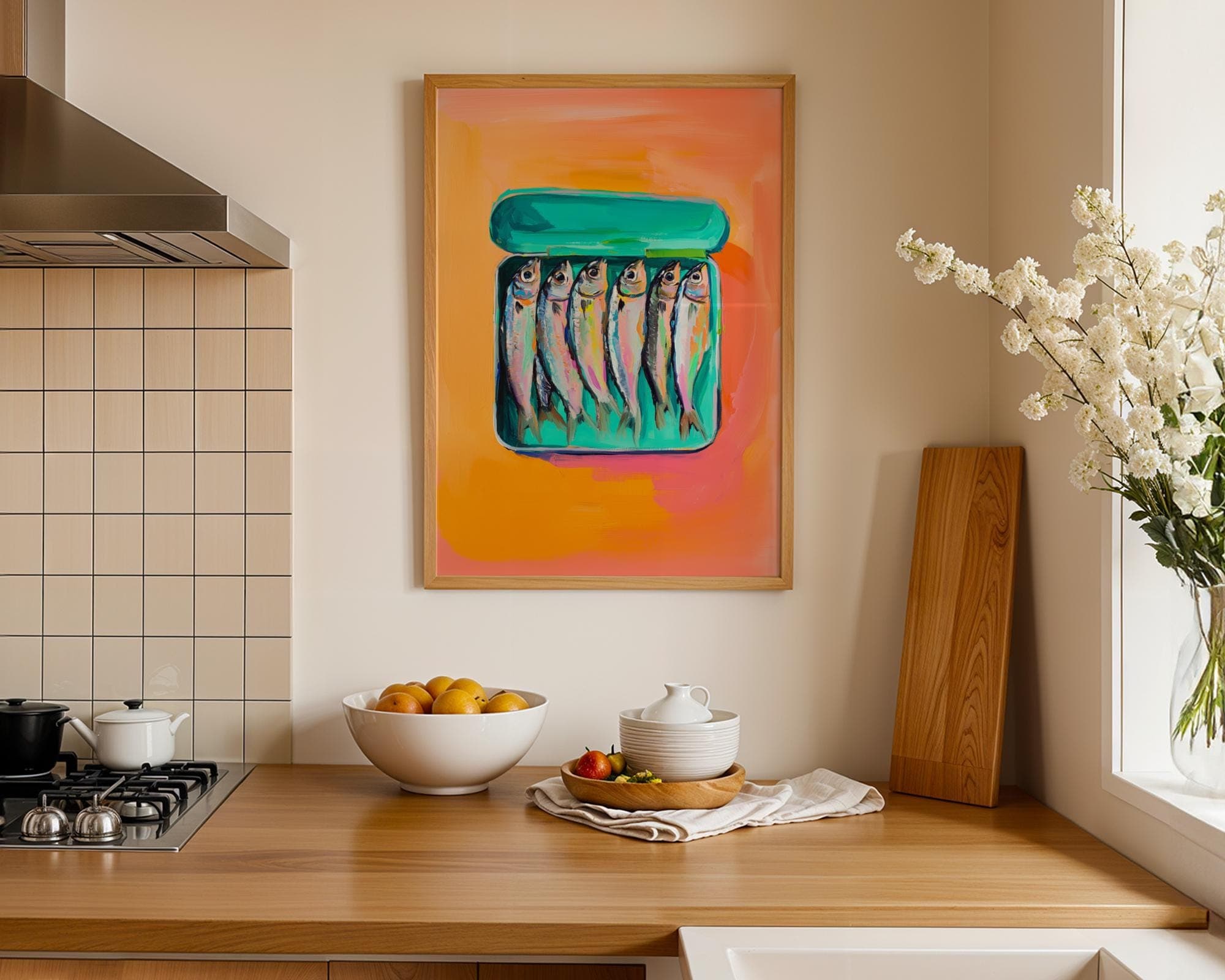 Sardines Print, Kitchen Print, Sardines Tin Wall Art, Dining Room Decor, Retro Food, Vintage Kitchen Decor, Fish Poster, Trendy Seafood Art - view 5