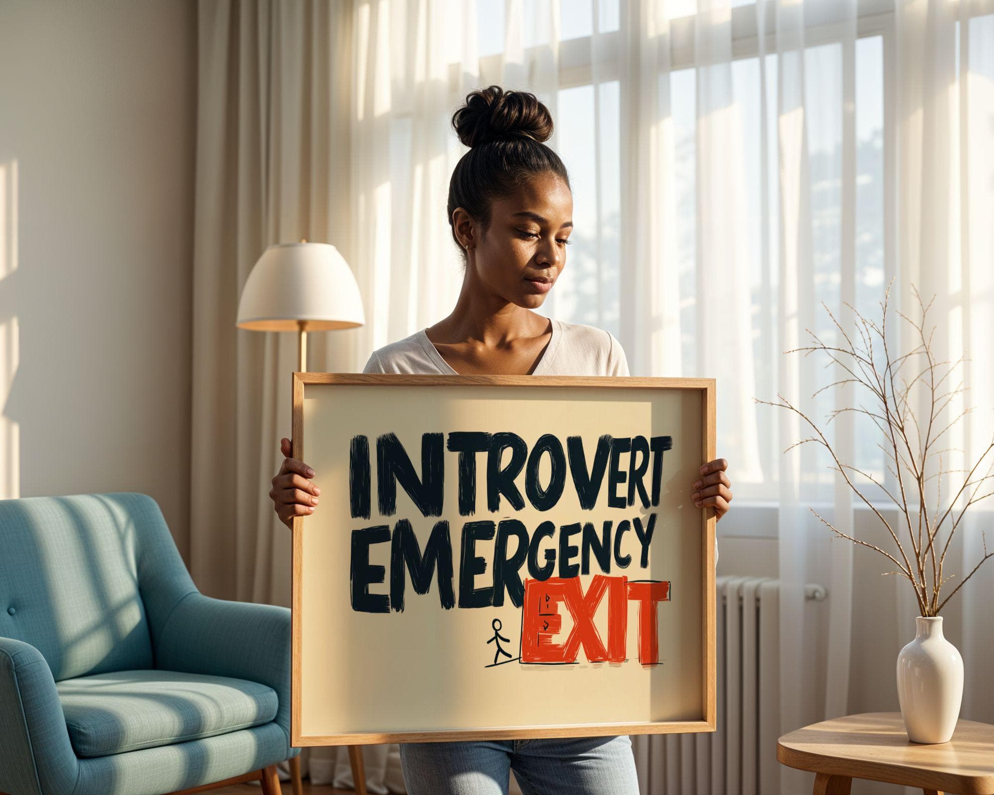 Introvert Emergency Exit Poster, Funny Office Wall Art, Office Humor Print, Minimal Office Poster, Corporate Humor Art, Dorm Room Poster - view 3