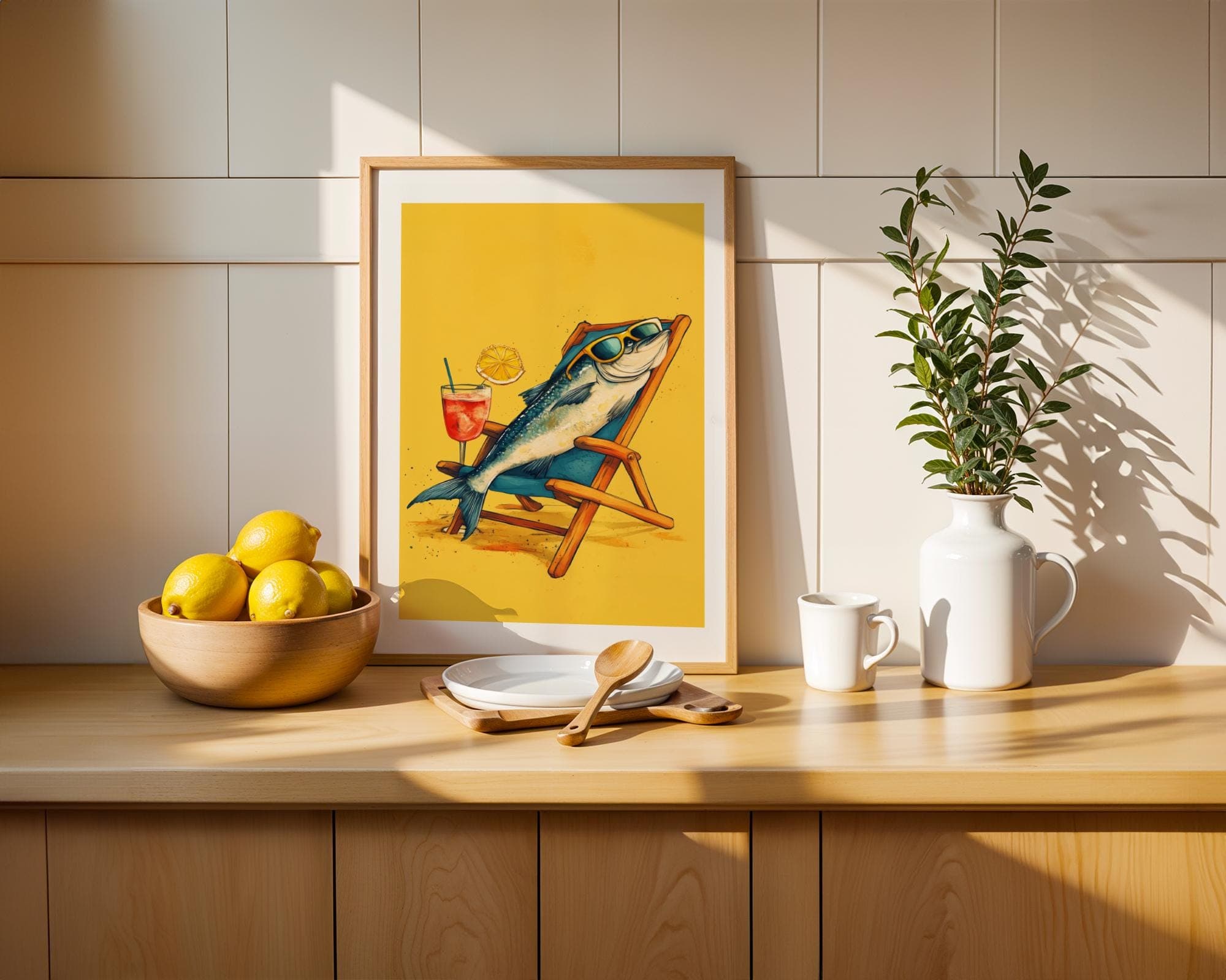 Sardine Art Print, Quirky Fish Poster, Yellow Wall Decor, Sardines Painting, Funny Sardine Decor, Funny Fish Poster, Sardines Lover Gift - view 5