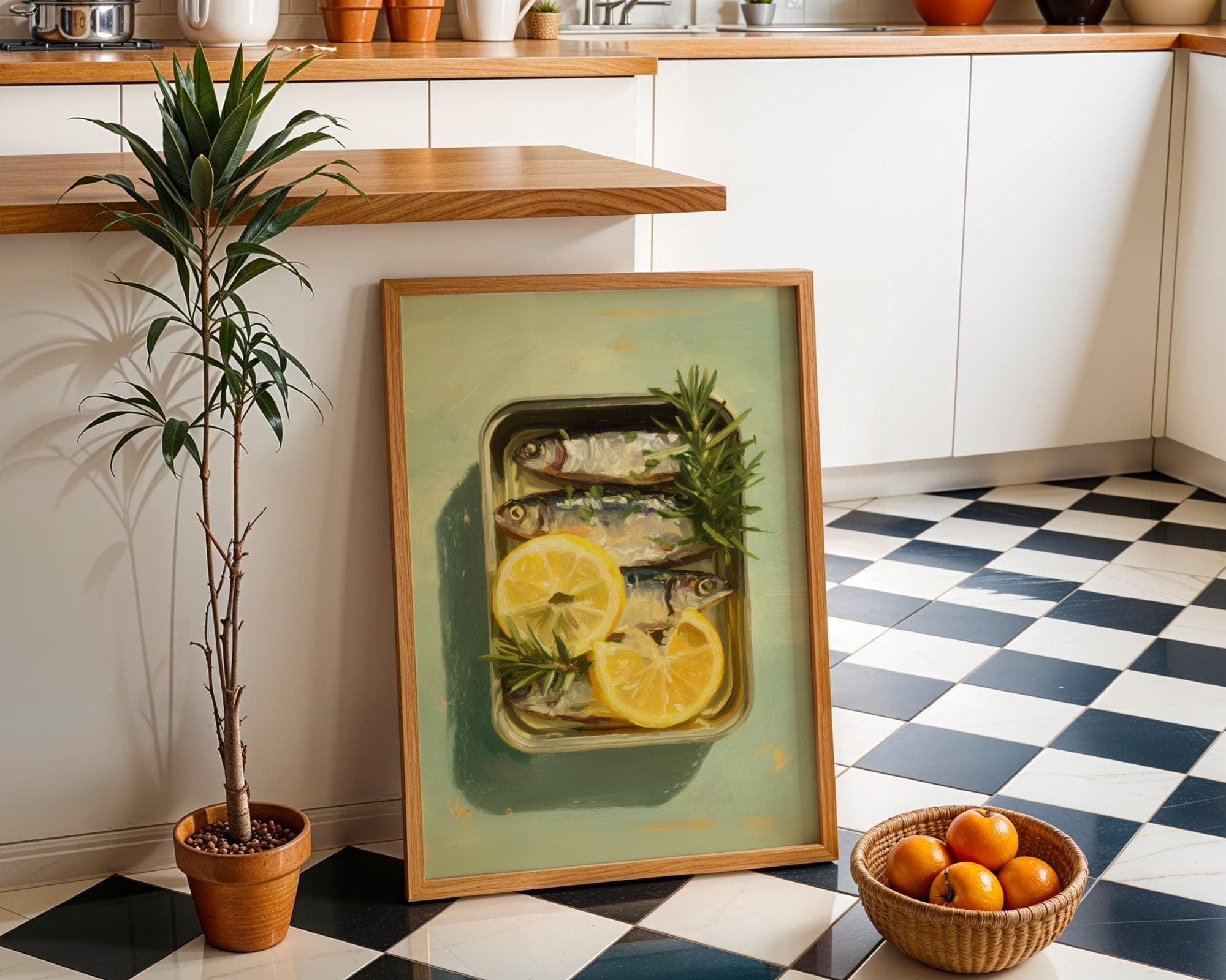 Mediterranean Sardine Lemon Art Print, Sardines Painting, Digital Download, Rustic Coastal Kitchen Wall Decor, Sardines Kitchen Wall Decor - view 2