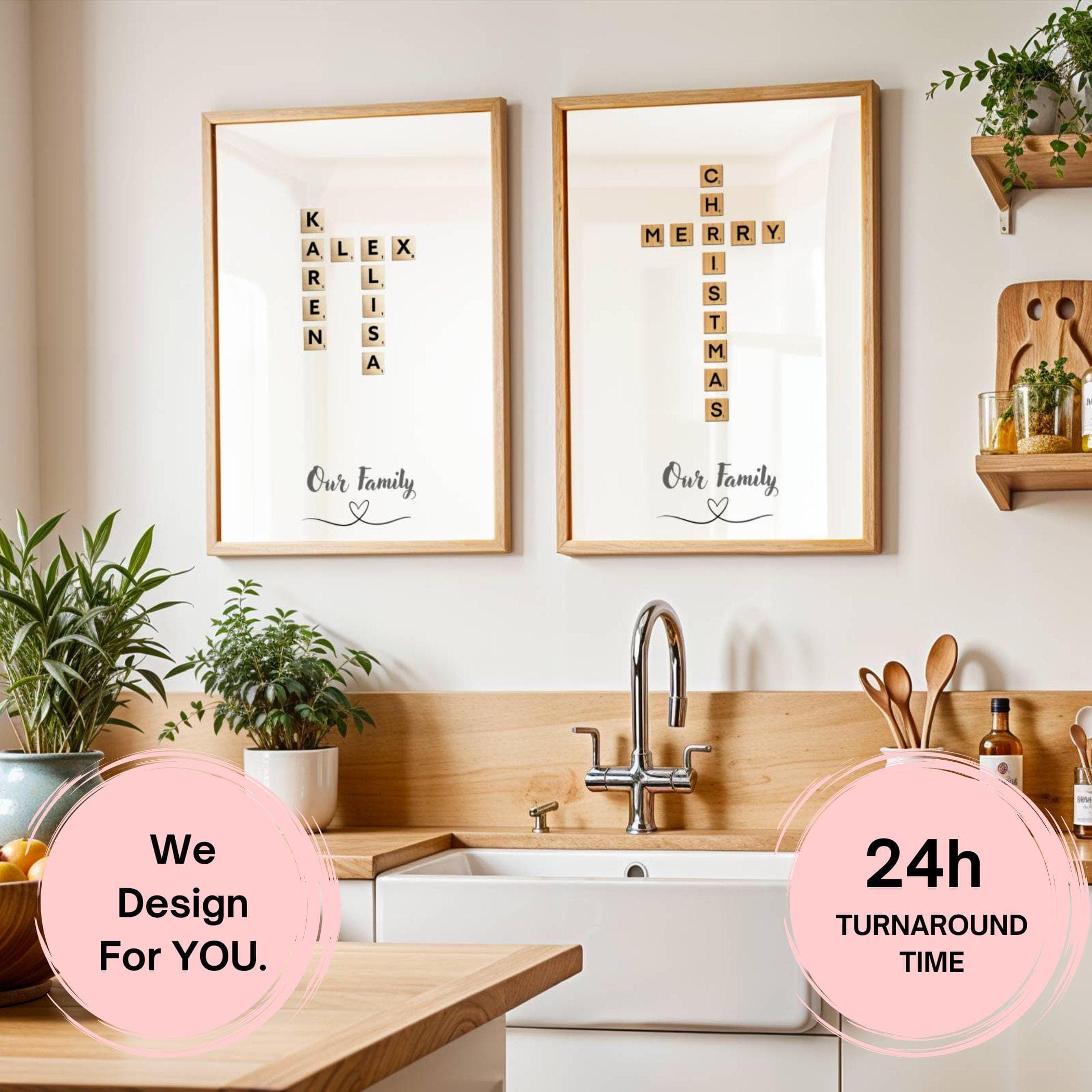 Personalised Family Scrabble Print, Anniversary Gift For Her,Personalised Family Name Print,Crossword Scrabble Print,Christmas Gift for Wife