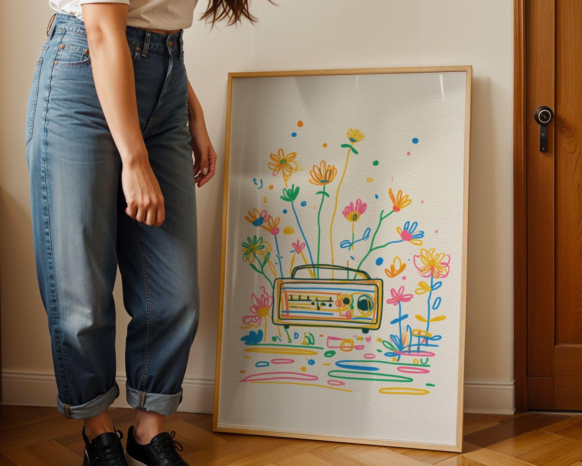 Retro Radio Print, Modern Colorful Line Drawing, Funky Pop Art Print, Abstract Retro Print, Bright Wall Decor, Colorful Vintage Radio Poster - view 5