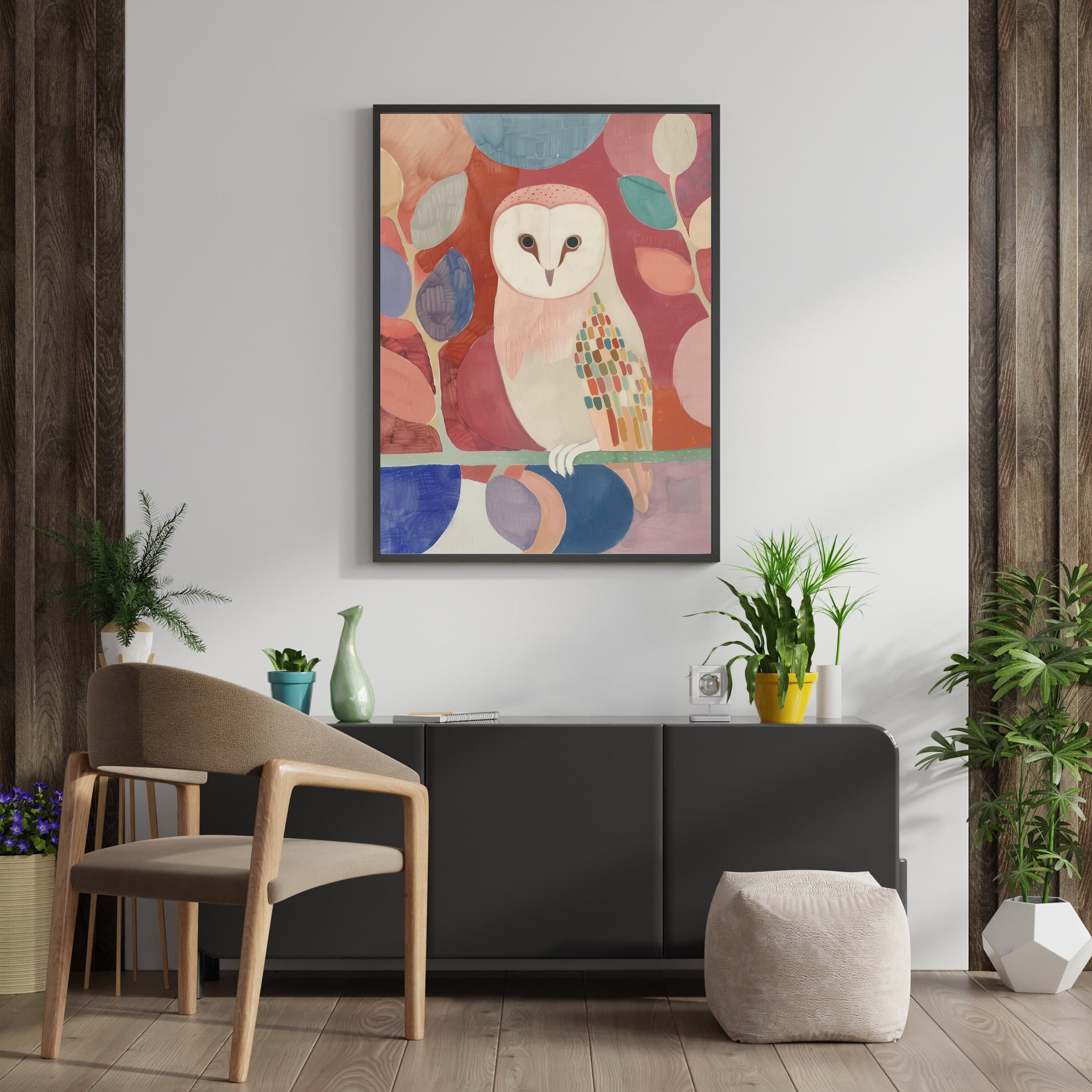 Colorful Owl Printable Digital Art, Oil Painting, Wildlife Art, Owl Love Art, Abstract Owl, Owl Poster, Gift for owl lovers, Pink Prints - view 6