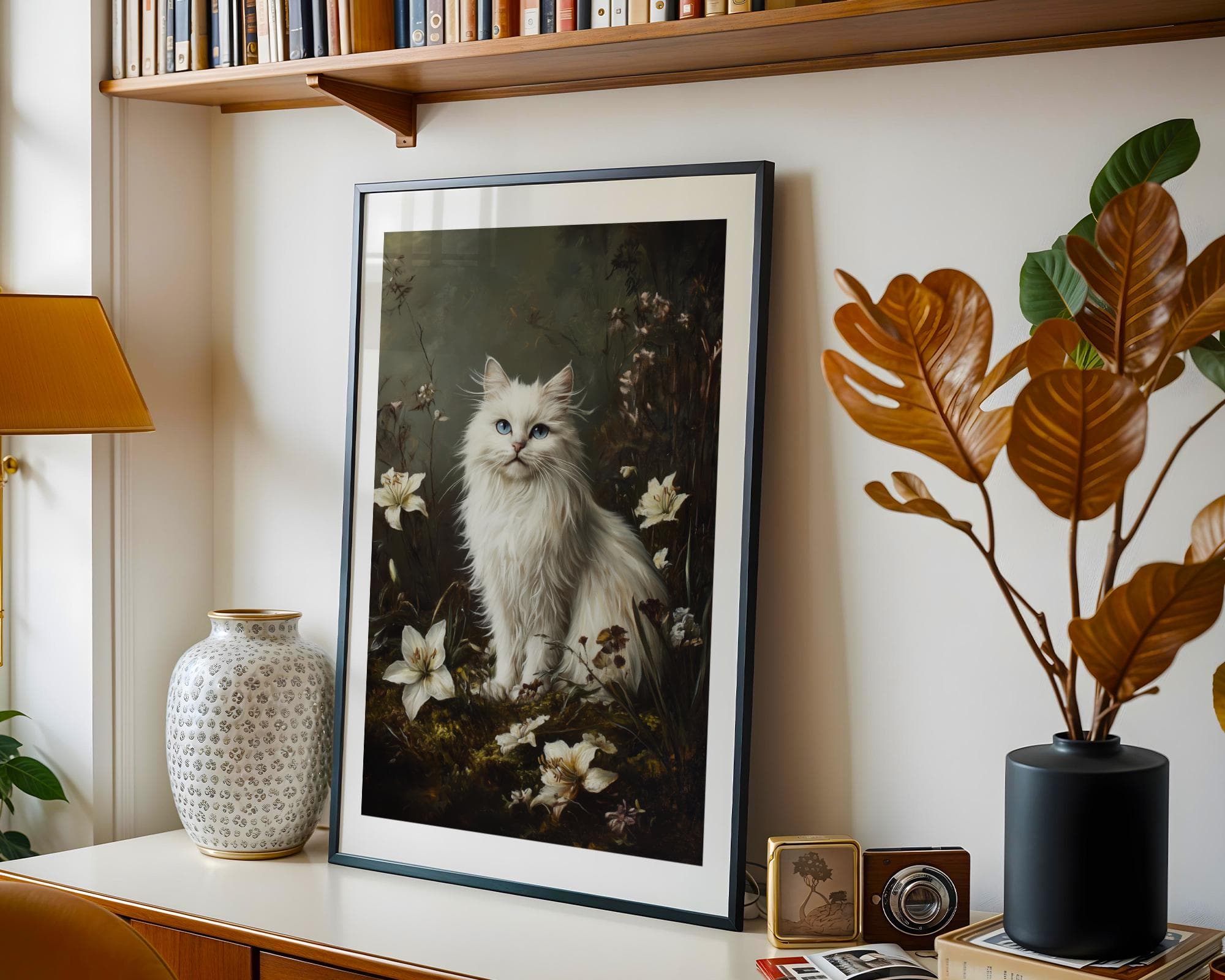 Botanical Cat Art, Floral White cat print, flower cat vintage poster, White Cat Floral Print, Cottagecore Cat Art, Digital Download - view 5