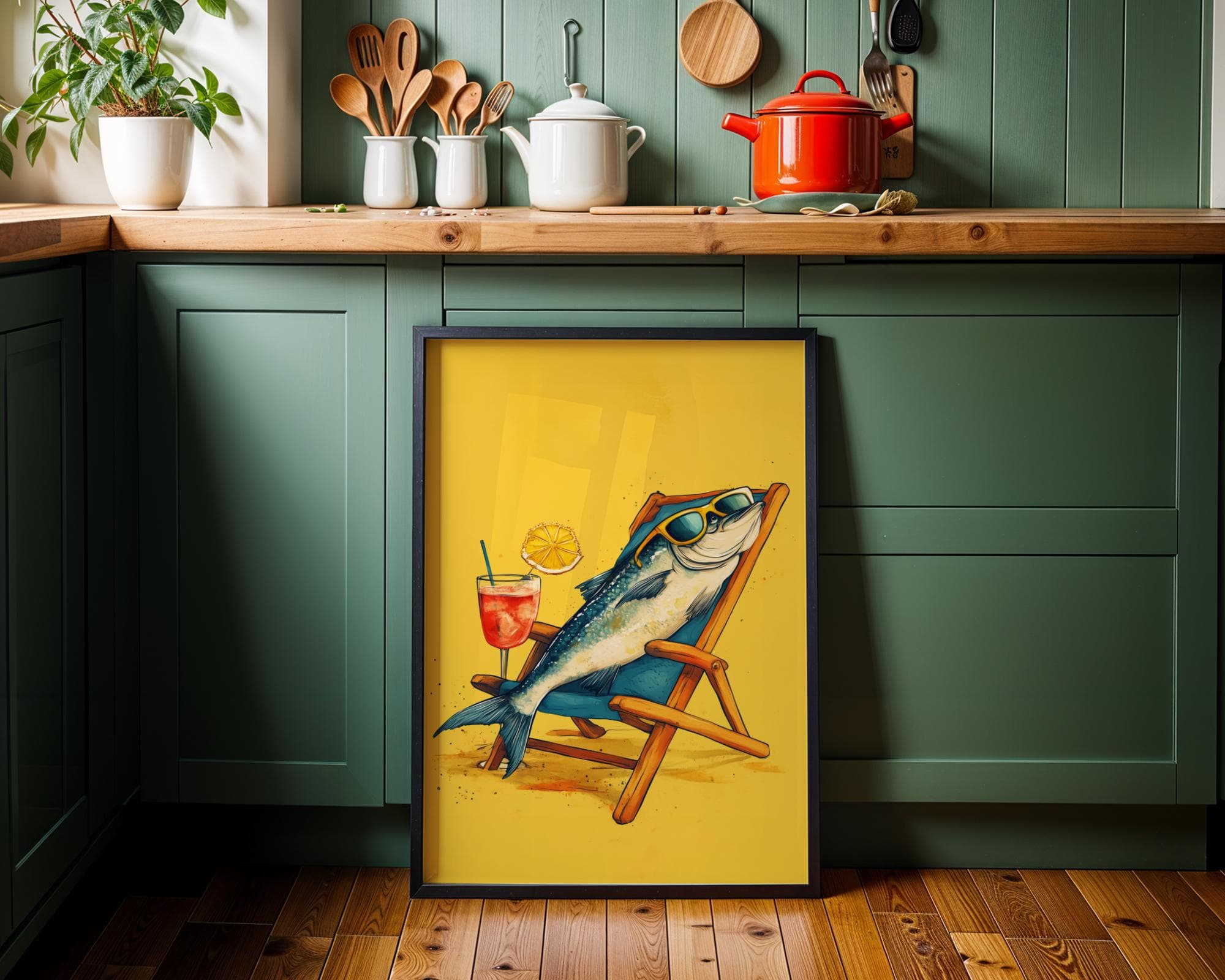 Sardine Art Print, Quirky Fish Poster, Yellow Wall Decor, Sardines Painting, Funny Sardine Decor, Funny Fish Poster, Sardines Lover Gift - view 7