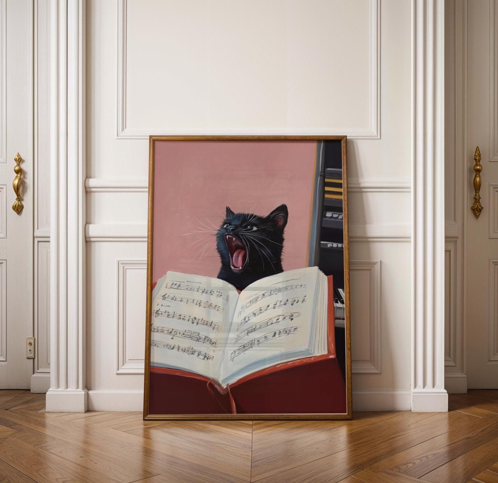 Singing Black Cat Art, Funny Music Wall Decor, Cat Lover Gift, Music Wall Art, Music Lover Poster, Digital Download, Quirky Home Decor