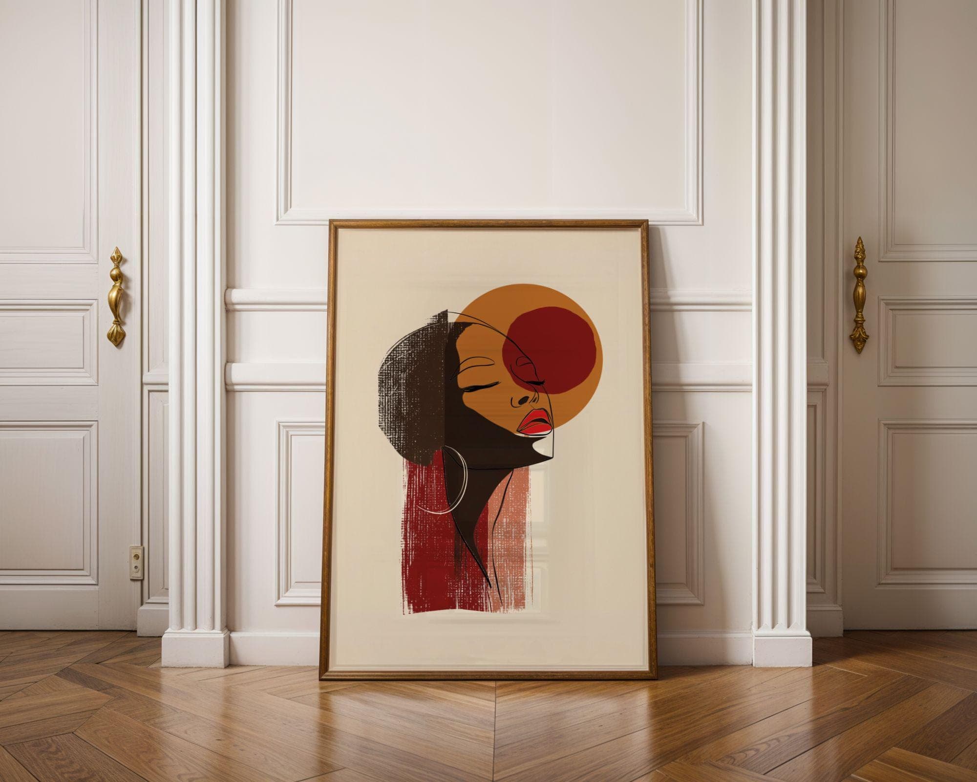 Black Woman Wall Art, Minimalist Line Portrait, Feminine Abstract Wall Art, Face Line Art, Earth Tones, Living Room Decor, Digital Download