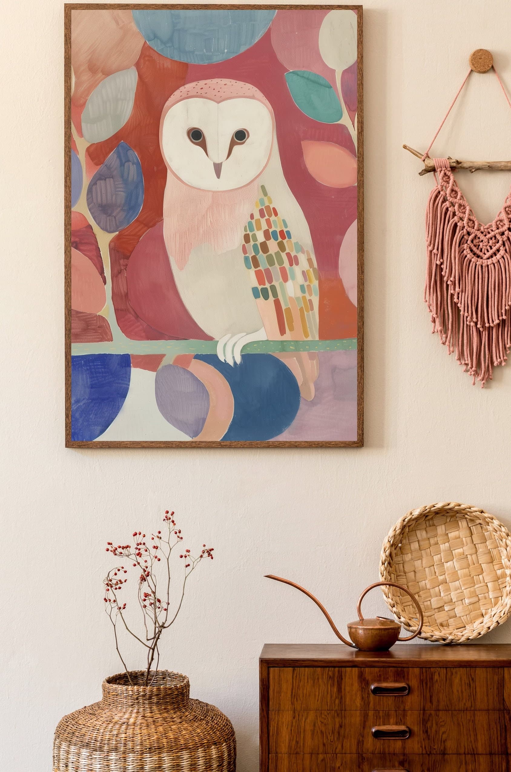 Colorful Owl Printable Digital Art, Oil Painting, Wildlife Art, Owl Love Art, Abstract Owl, Owl Poster, Gift for owl lovers, Pink Prints - view 4