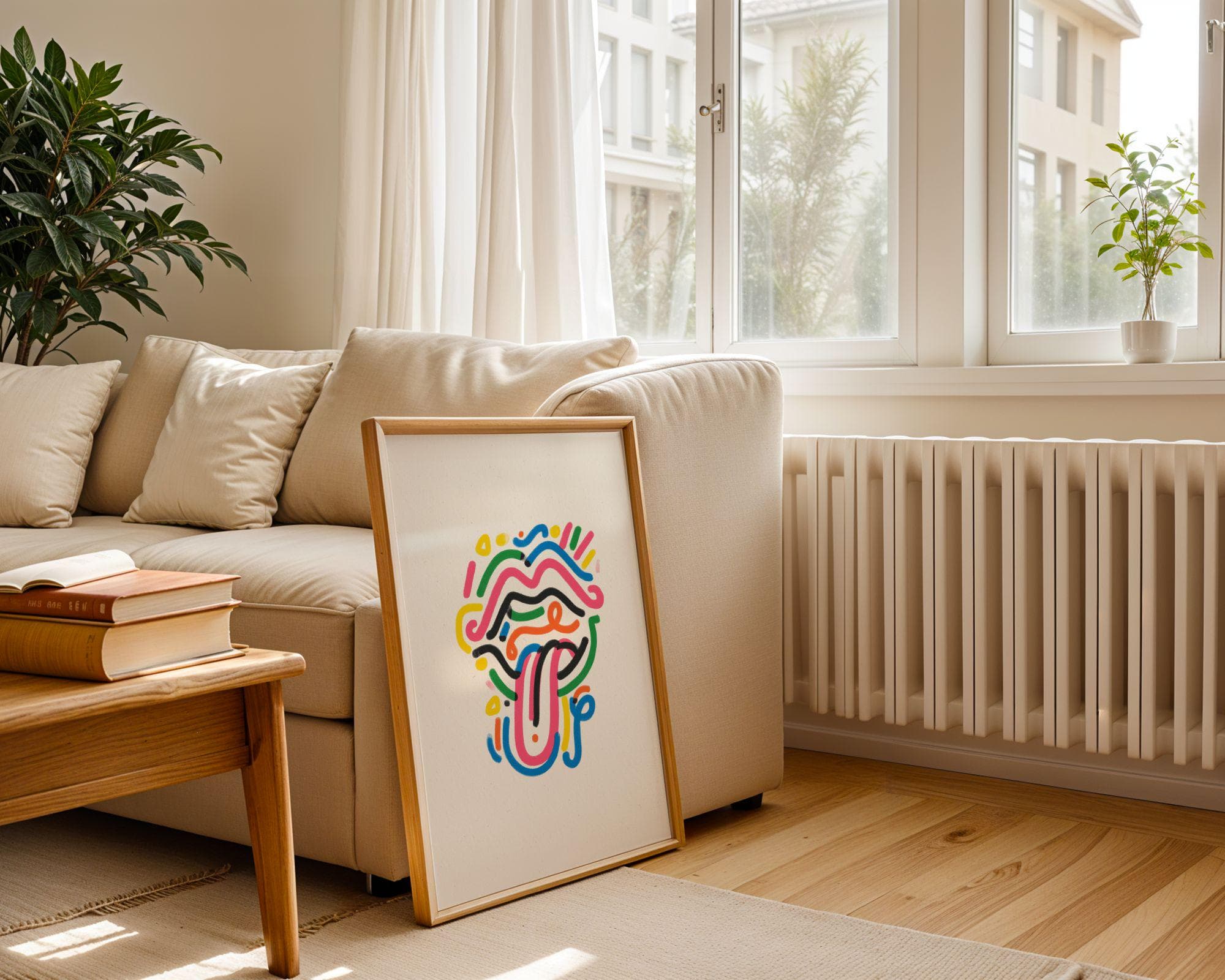 Pop Art Lips and Tongue Wall Art, Modern Minimal Pop Art, Neon Line Art Lips Poster, Funky Lips Art, Abstract Tongue Art, Modern Pop Art - view 2