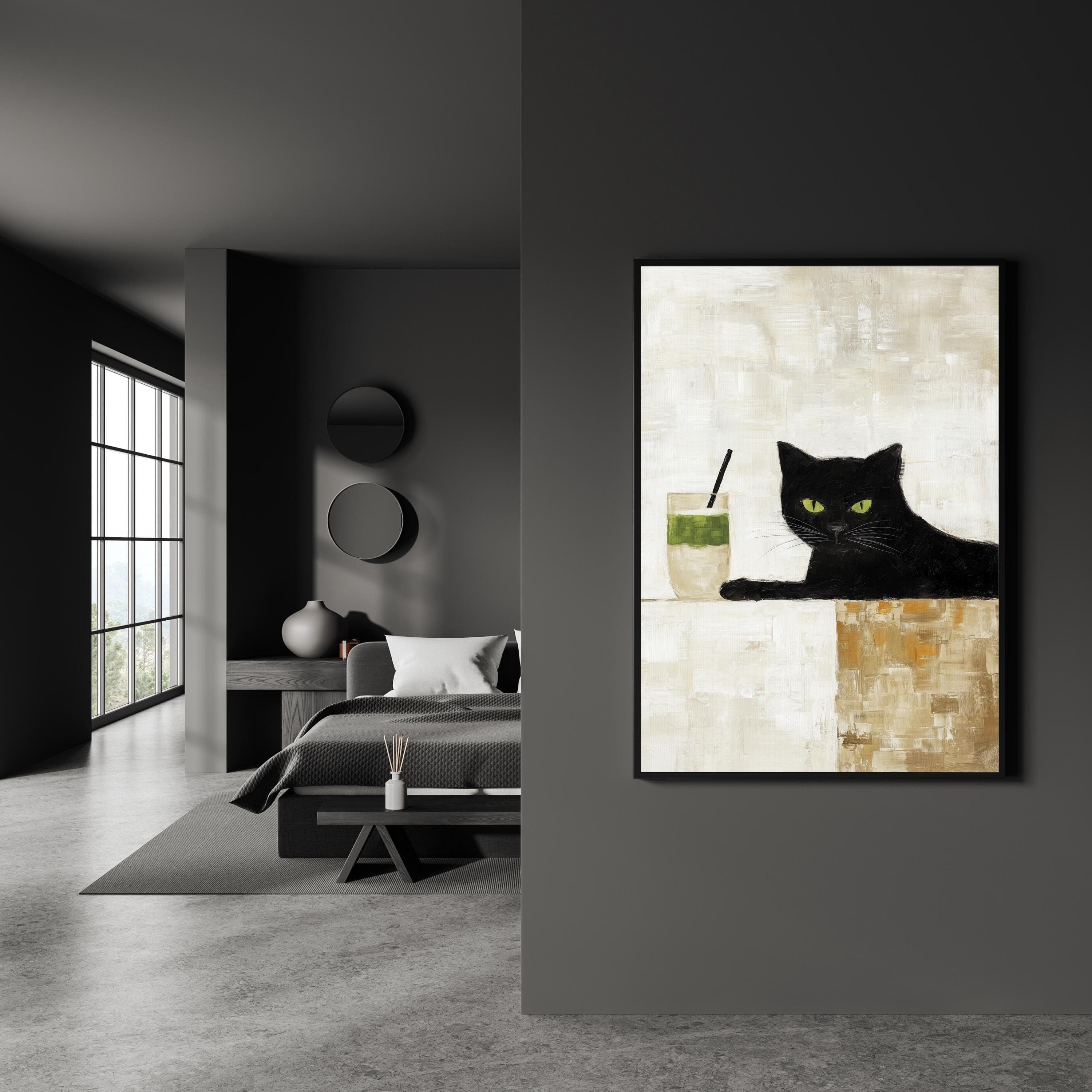 Abstract Black Cat Oil Painting, Minimalist Black Cat Poster, Abstract Animal Wall Art, Whimsical Black Cat Art, Abstract Oil Painting Print - view 4