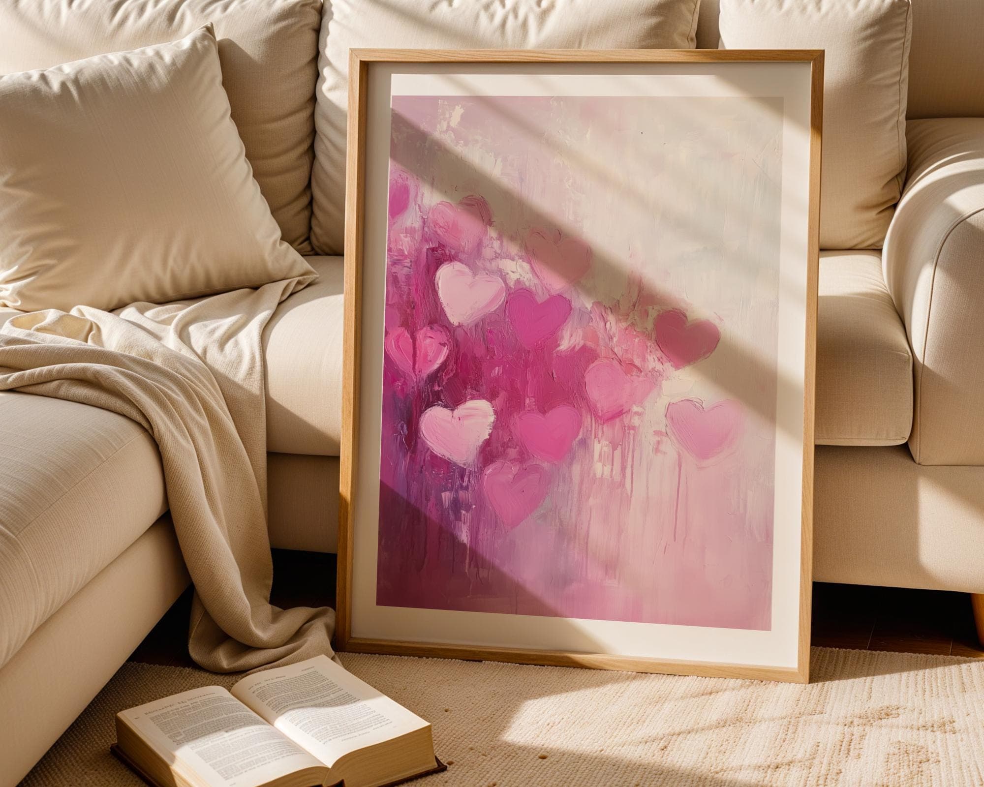 Pink Heart Wall Art, Valentine's Day Wall Decor, Pink Heart Painting, valentine art for her, modern heart painting, Digital Heart Print - view 7