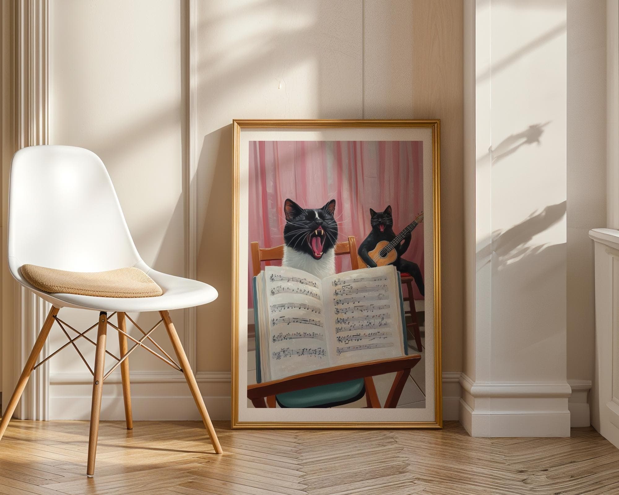 Funny Singing Cats Wall Art, Music Lover Decor, Cute Cat Poster, Opera Cat and Guitar Art, Cat Lover Gift, Quirky Home Decor, Dopamine Print - view 2