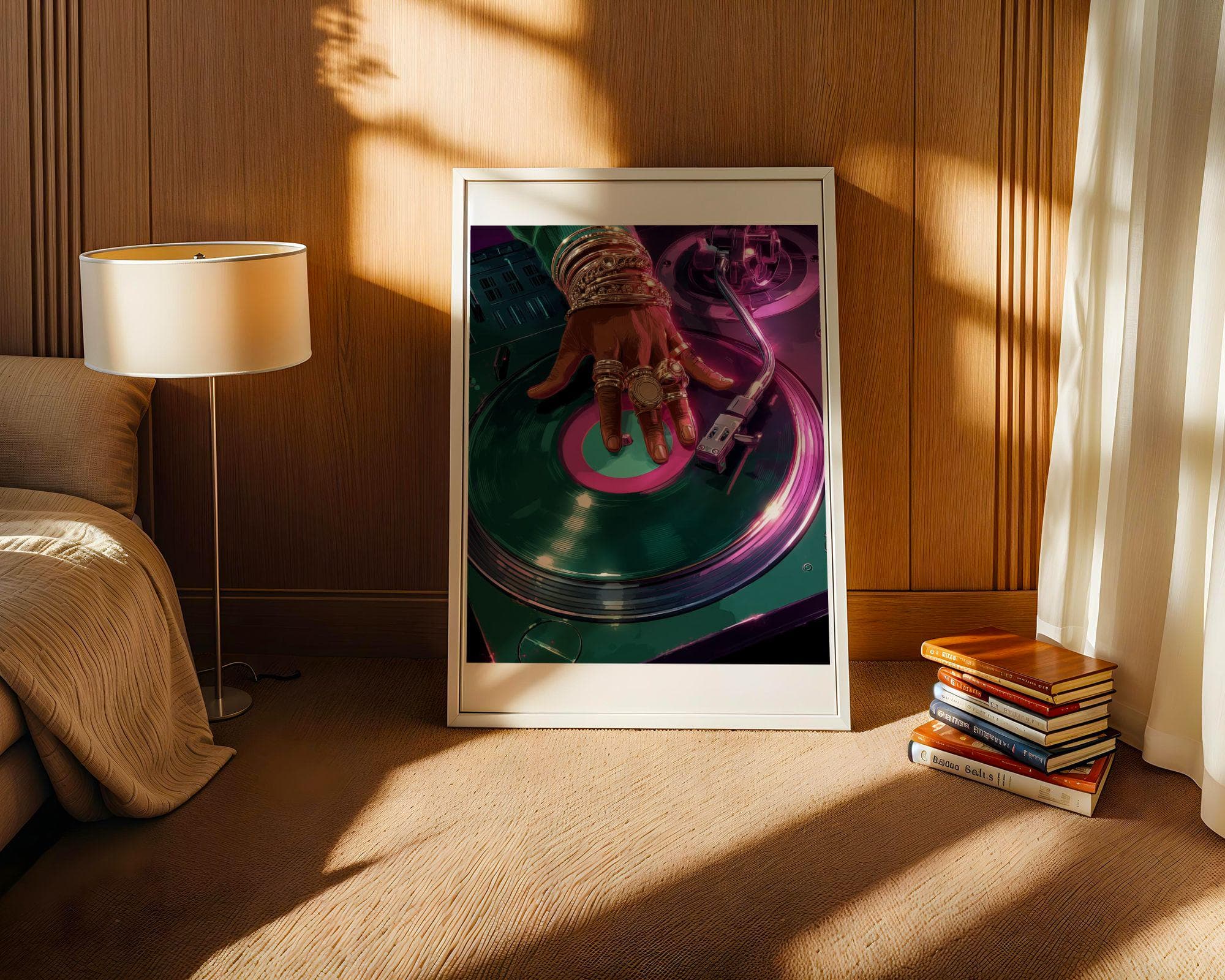 Retro Turntable Art – Pink and Green Vinyl Wall Print, Modern Retro Wall Print – Neon Turntable DJ Poster, Contemporary Vinyl Art - view 5