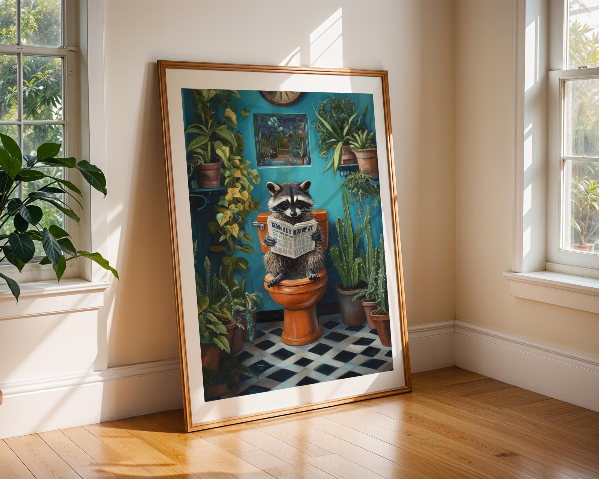 Cute Racoon on Toilet, Funny Bathroom Decor, Pintable Racoon, Funny Racoon Reading on Toilet, Humor Cute Racoon Poster, Kids Bathroom Prints - view 5