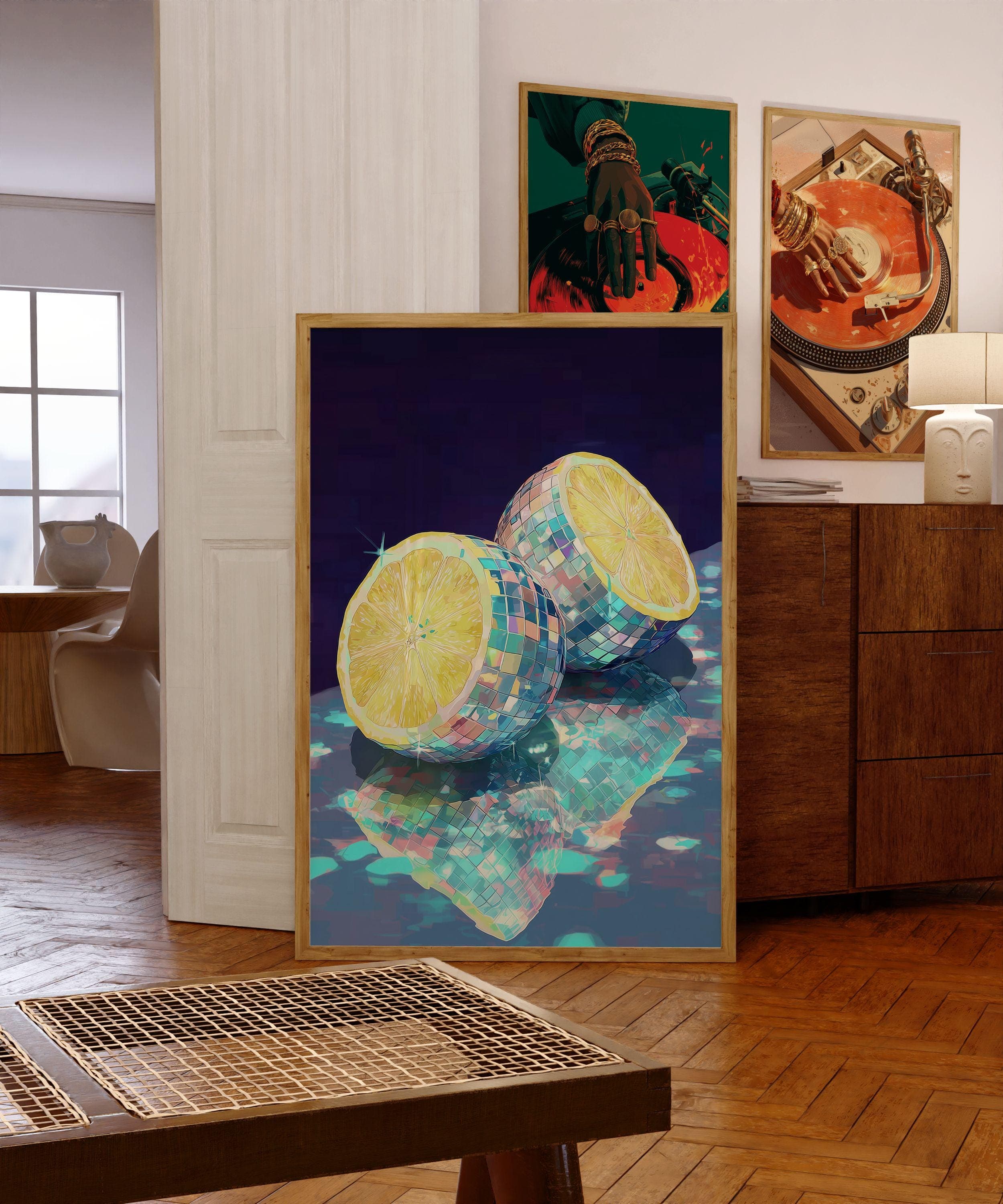 Funky Fruit Wall Art, Funky Pop Art Kitchen Decor, Disco Lemon Wall Art – Sparkly Pop Art Print, Retro Disco Room Decor, Girly Wall Print