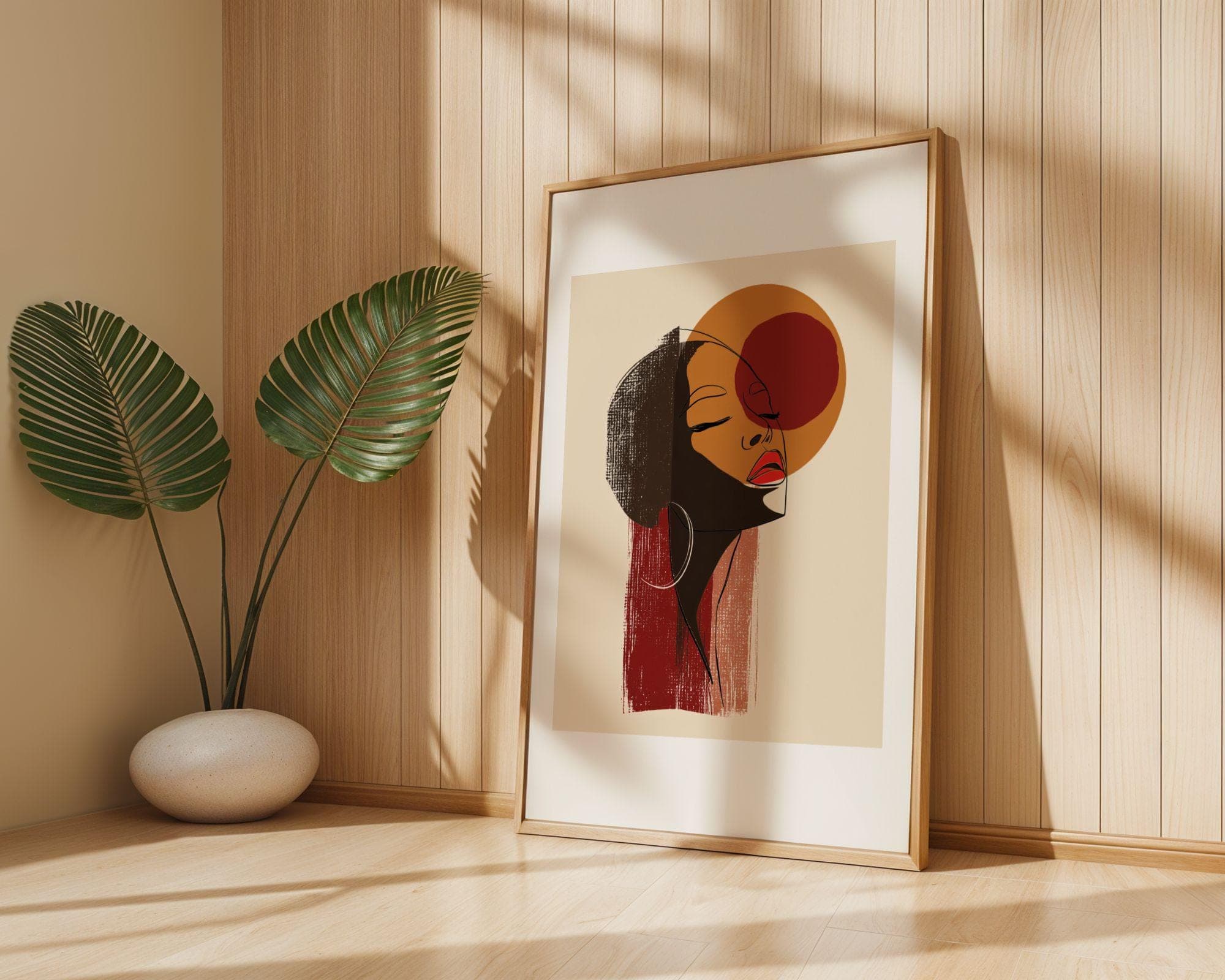Black Woman Wall Art, Minimalist Line Portrait, Feminine Abstract Wall Art, Face Line Art, Earth Tones, Living Room Decor, Digital Download - view 5