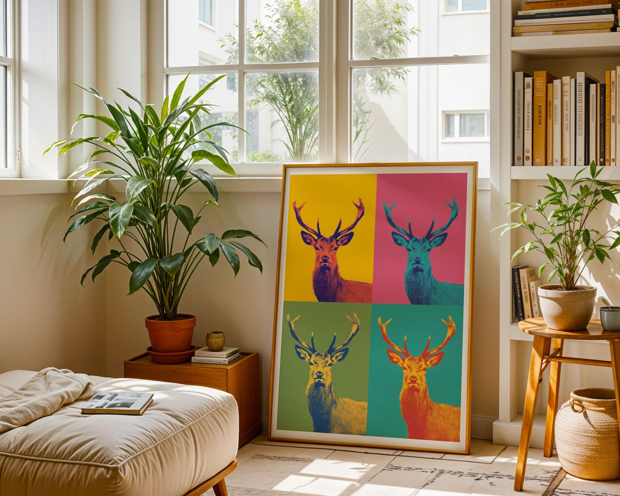 Pop Art Deer Quad | Colorful Stag Wall Art, Pop Art Deer Wall Art, Bold Stag Wall Art, Retro Deer Wall Art – Funky Pop Animal Poster - view 7