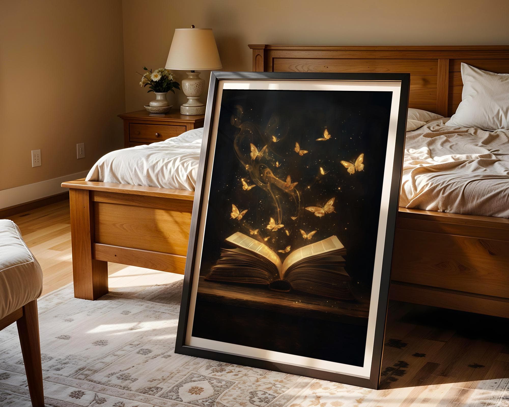 Magical Book with Golden Butterflies Wall Art, Fantasy Dark Academia Print, Enchanted Literary Poster for Library or Reading Nook Decor - view 5