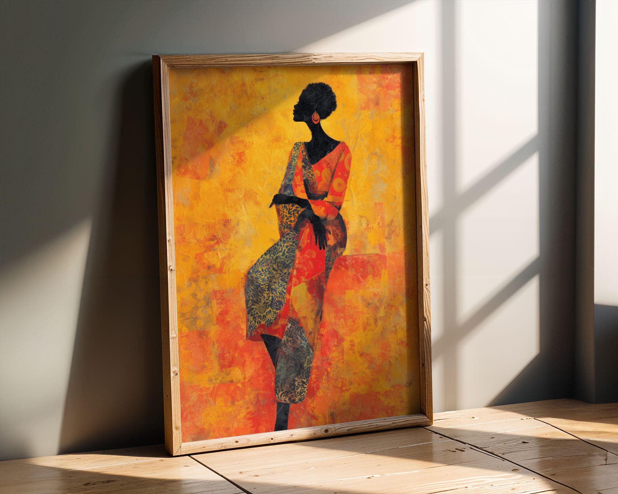 Afrocentric Wall Decor, Modern African Woman Art, Abstract African Portrait, Yellow Orange Wall Art, Mustard Yellow Wall Art, Black Woman - view 6