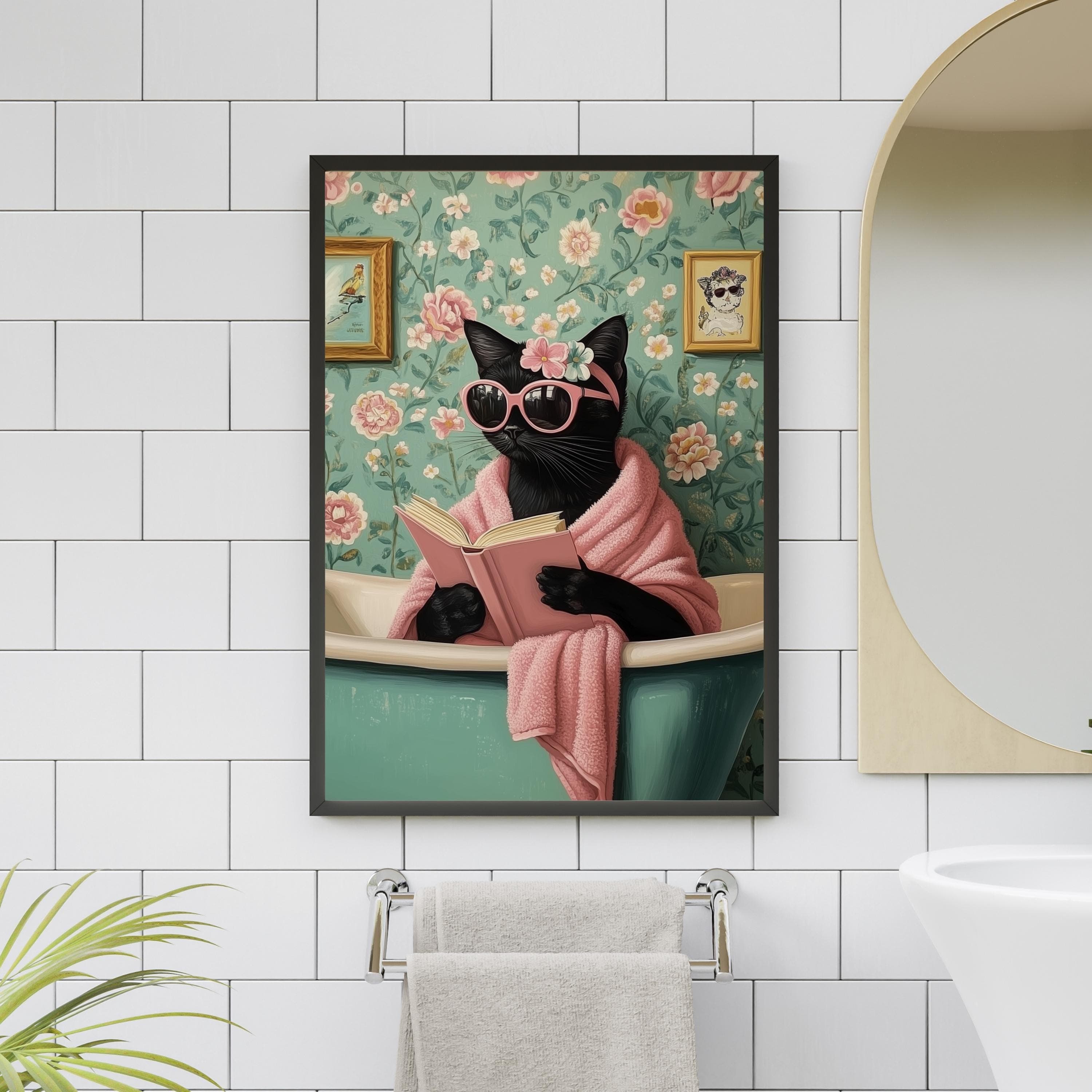 Bathroom Black Cat Poster, Funny Bathroom Wall Decor, Toilet Wall Posters, Adorable Cat Poster, Bath Prints, Quirky Cat Wall Art, Quirky Art - view 6