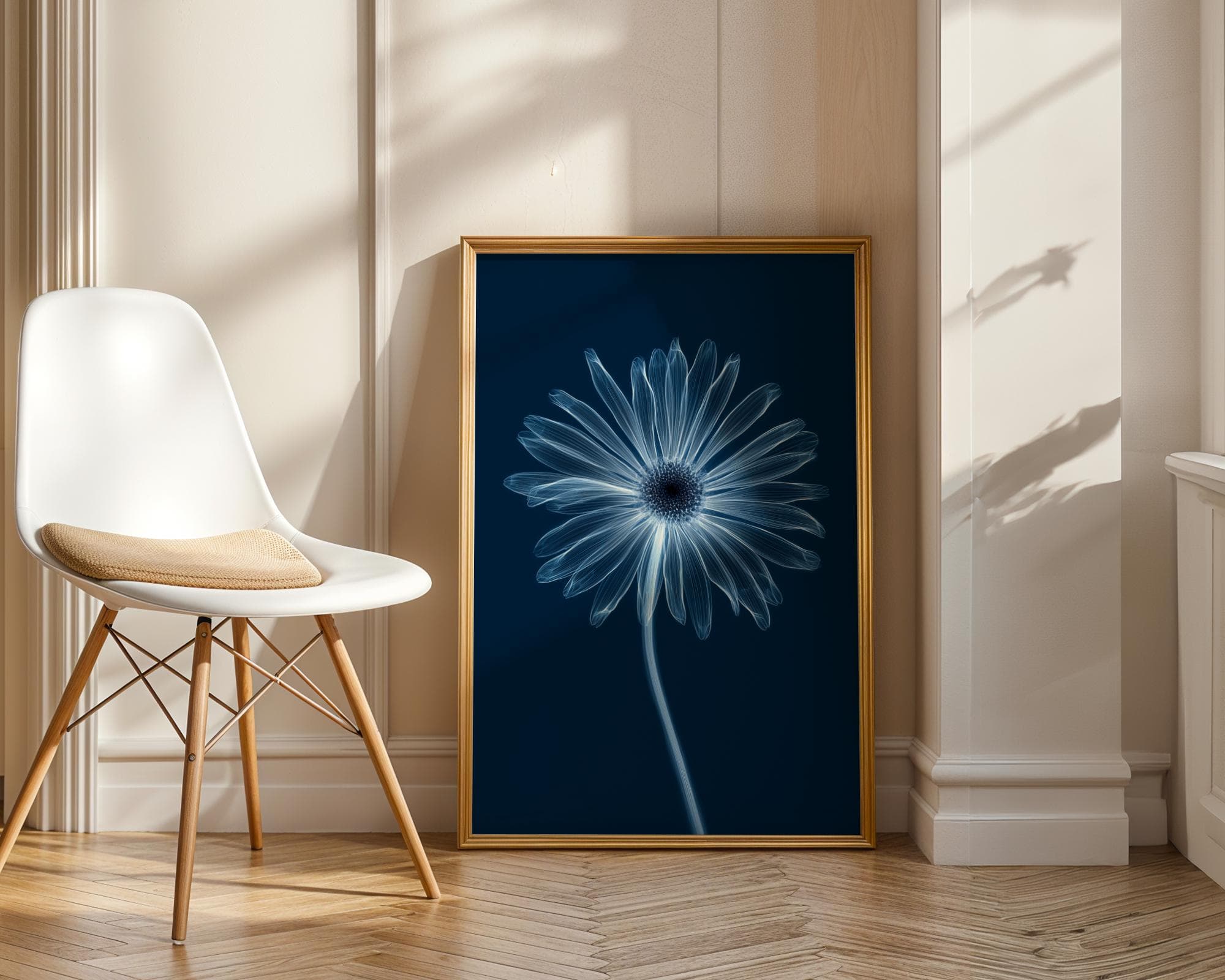 X-Ray Daisy Flower Wall Art Print, Minimal Blue Botanical Poster, Minimalist Blue Botanical Decor, Modern X-Ray Daisy Art, Blue Botanical - view 2