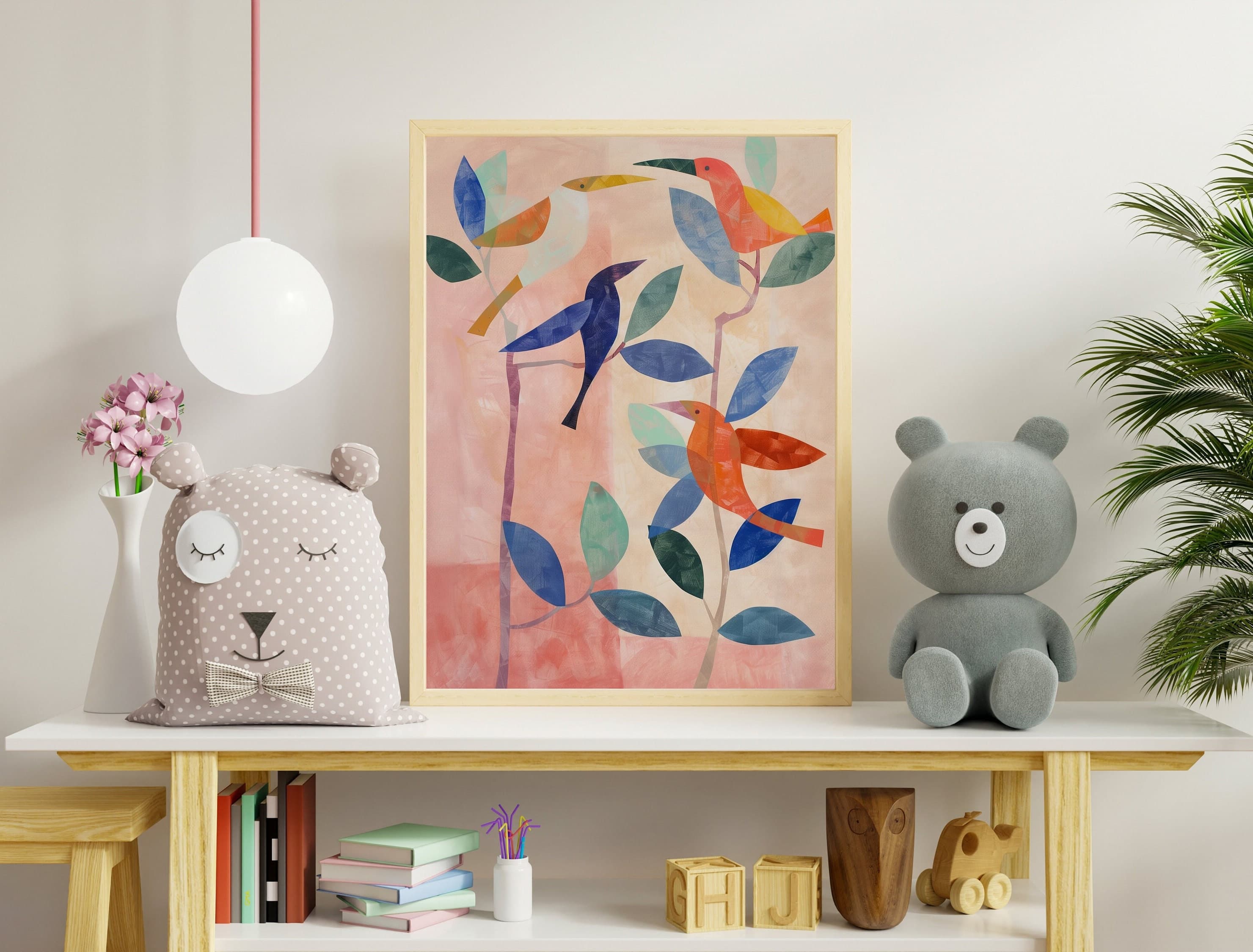 Toucan Printable Wall Art, Oil Painting, Colorful Birds on Twig, Bird Gouache Watercolor Art Print Nursery, Simple and Stylish Wall Art - view 5