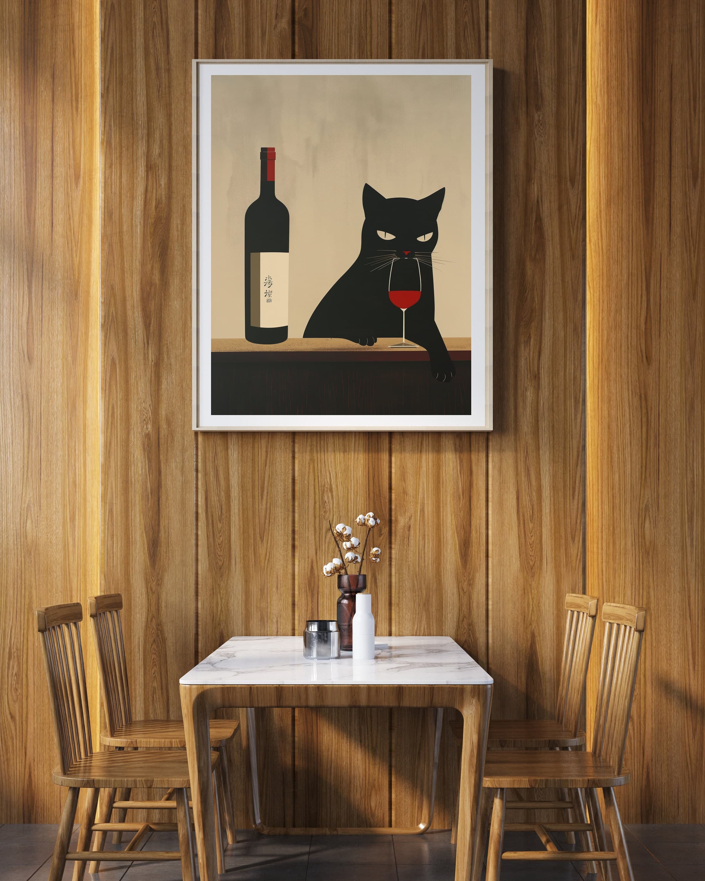 Black Cat Wine Poster, Cat Drinking Wine Art Print, Wine Cat Art Prints, International Cat Day, Cat with Red Wine, Wine Cat illustration - view 6