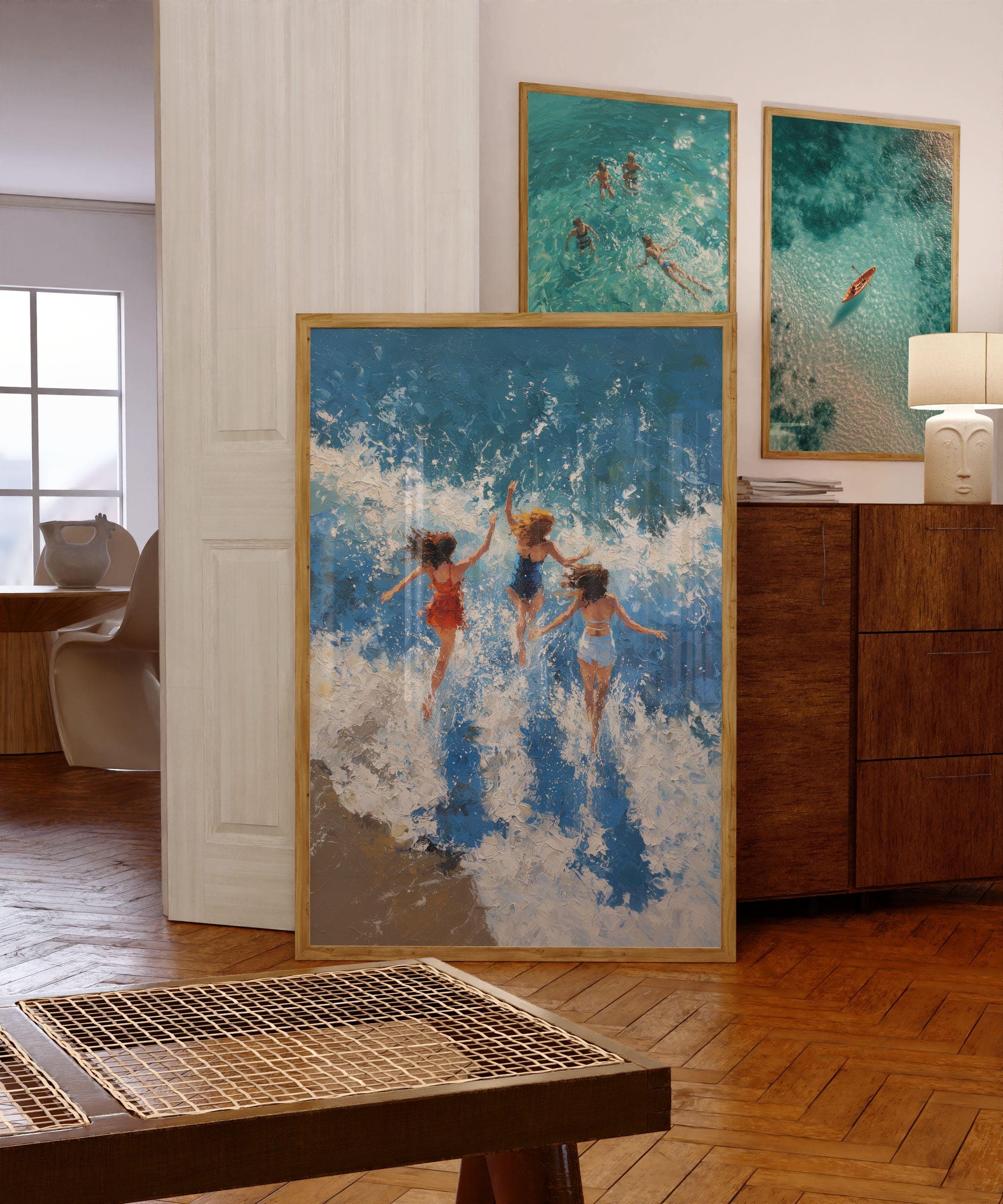 Beach Wall Art Print, Ocean Waves Painting, Summer Coastal Decor, Coastal Wall Art Print, Seascape Painting, Oil Painting Print, Digital